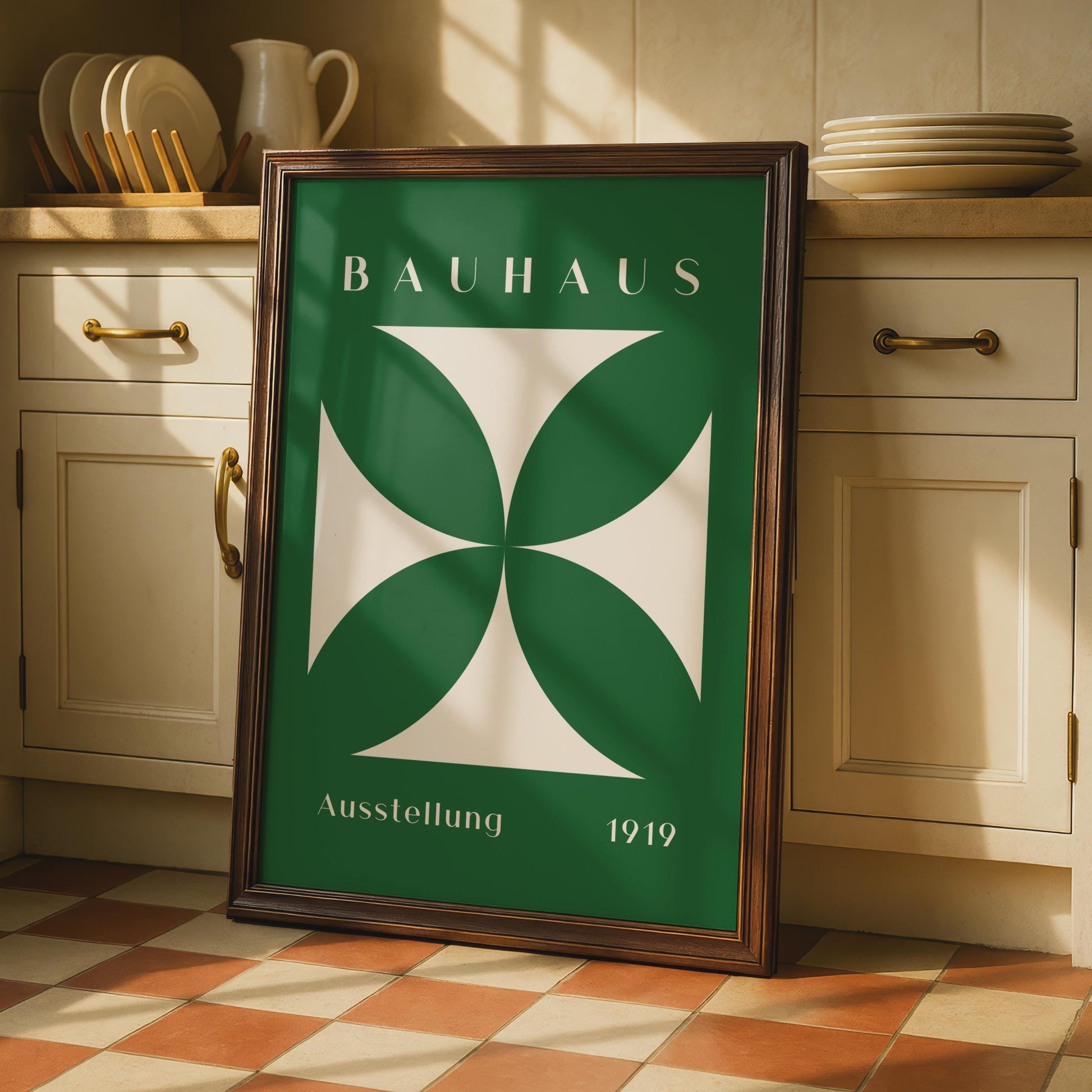 Bauhaus Print, Minimalist Geometric Art, 1919 Exhibition Poster, Green and Cream Wall Decor wall art print