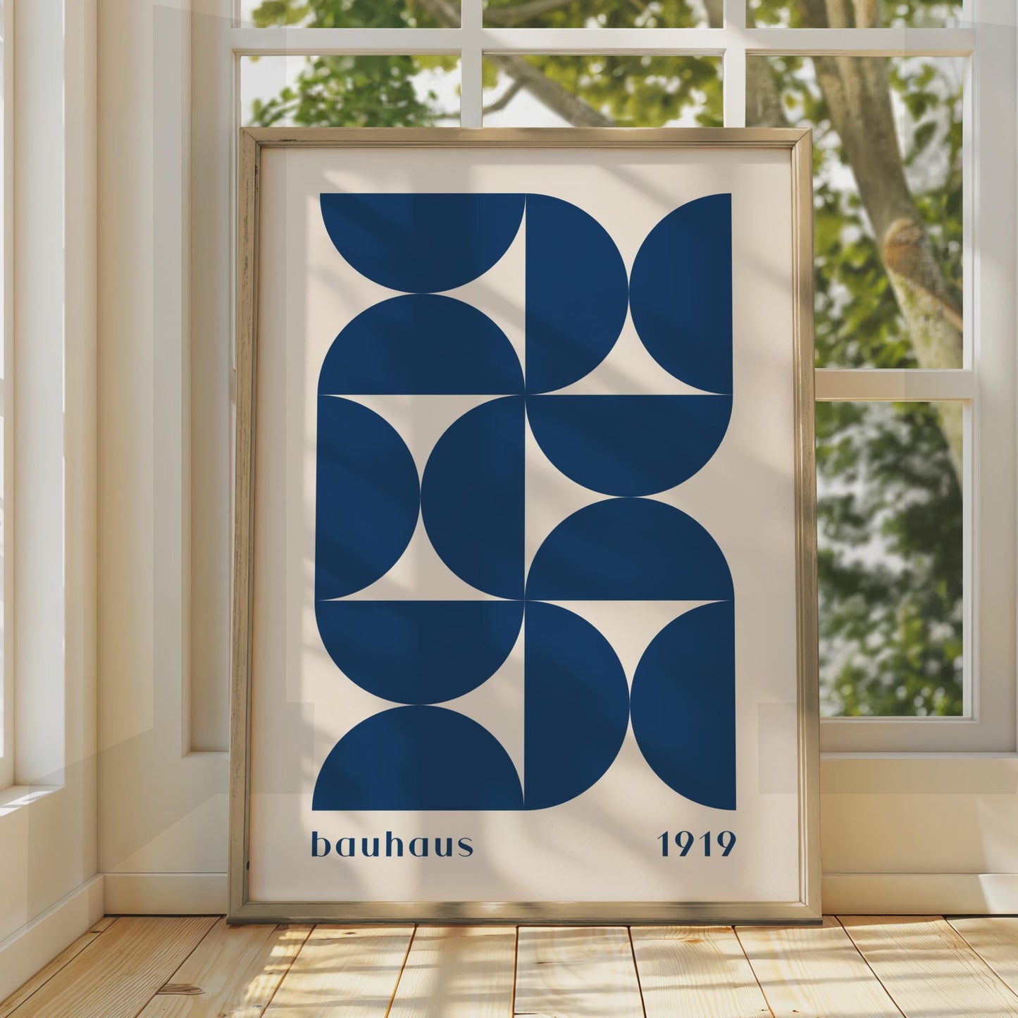 Bauhaus Poster, Geometric Art Print, Minimalist Home Decor, Blue & Cream Graphics, 1919 Design wall art print