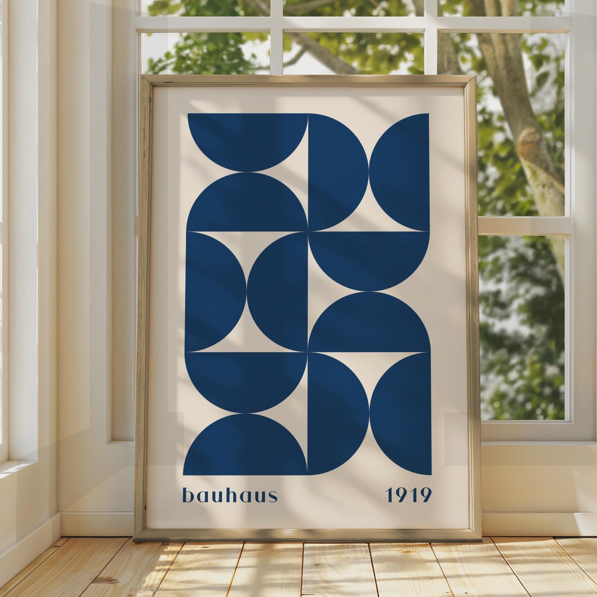 Bauhaus Poster, Geometric Art Print, Minimalist Home Decor, Blue & Cream Graphics, 1919 Design wall art print