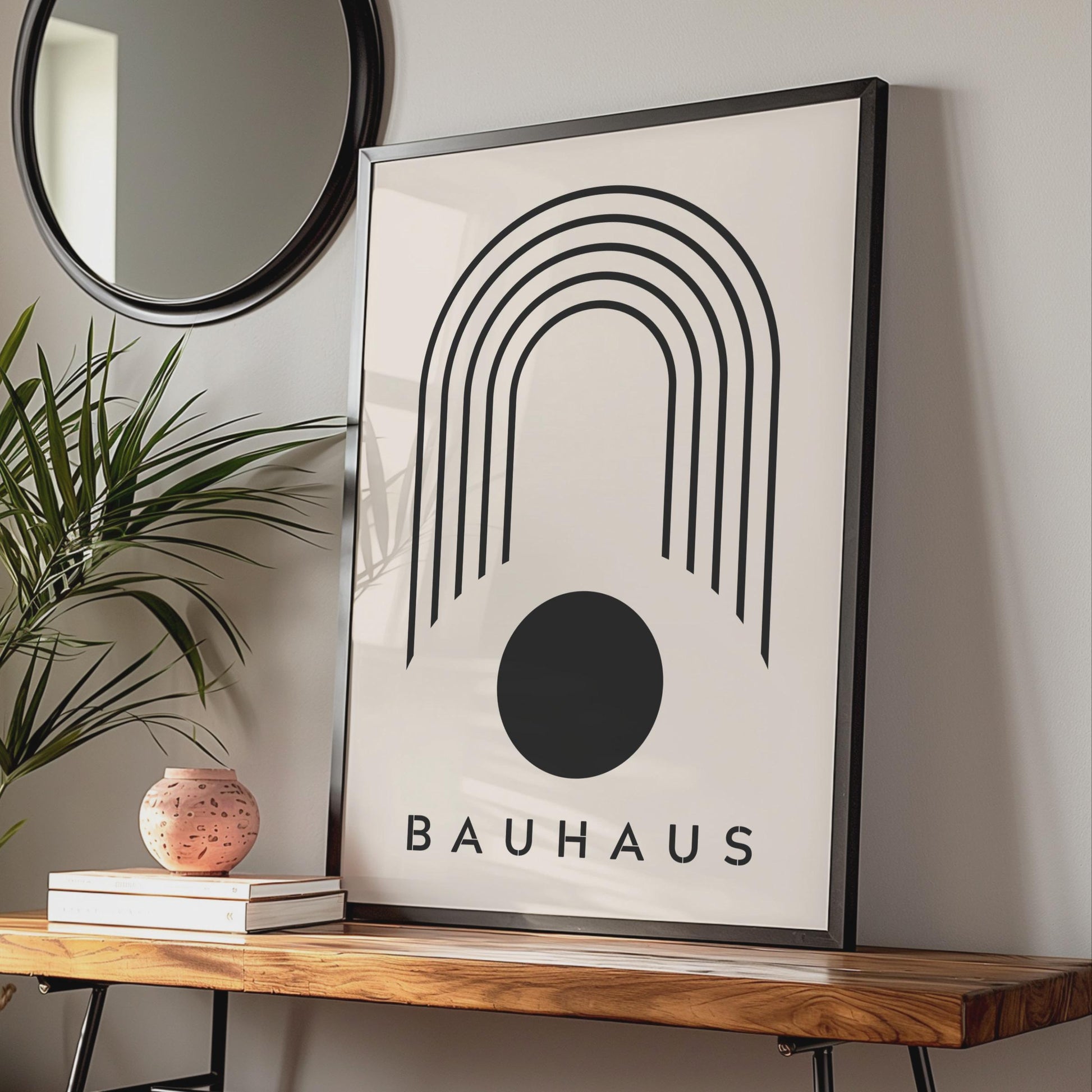 Bauhaus Poster, Minimalist Arch and Circle Art, Modern Black White Print wall art print
