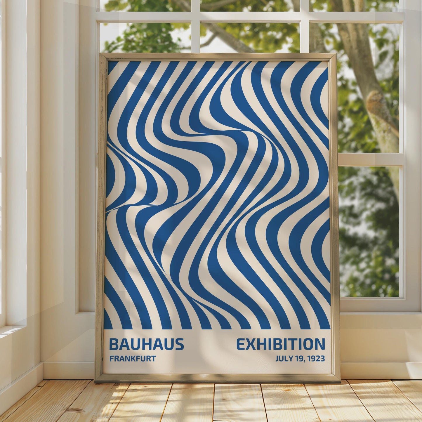Bauhaus Exhibition Poster, 1923, Blue Waves Art Print, Modern Wall Decor, Frankfurt Design wall art print