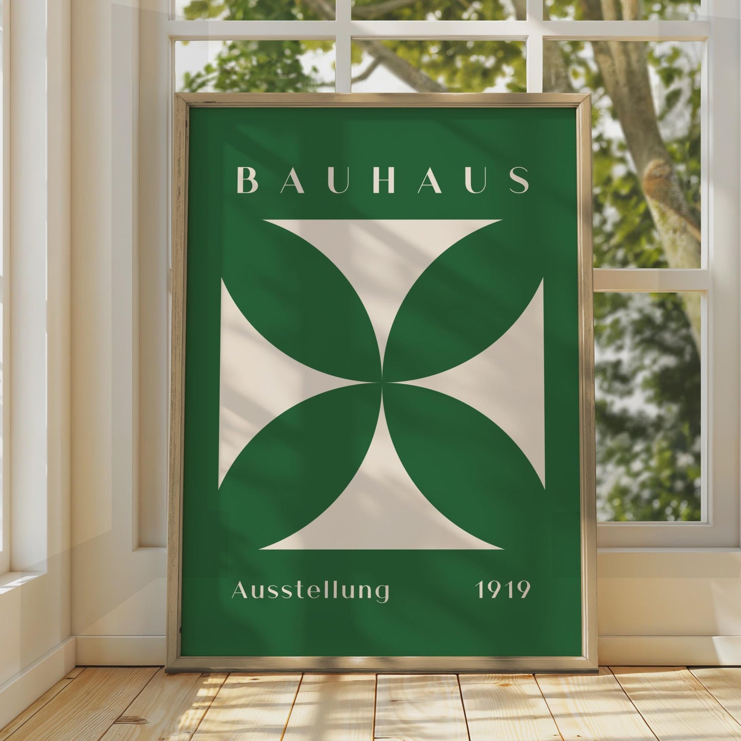 Bauhaus Print, Minimalist Geometric Art, 1919 Exhibition Poster, Green and Cream Wall Decor wall art print
