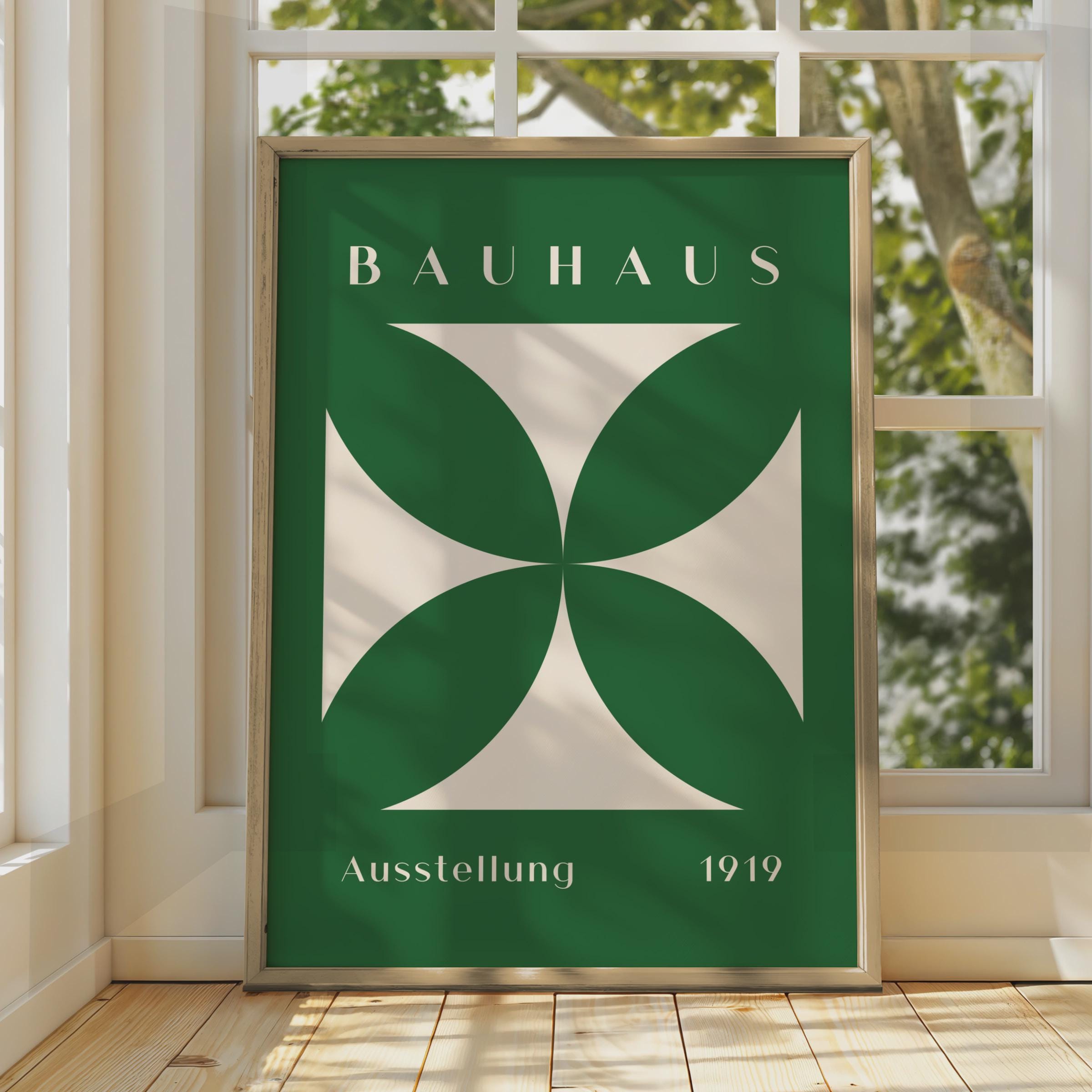 Bauhaus Print, Minimalist Geometric Art, 1919 Exhibition Poster, Green and Cream Wall Decor wall art print
