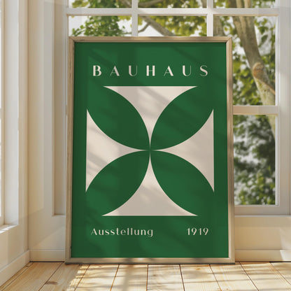Bauhaus Print, Minimalist Geometric Art, 1919 Exhibition Poster, Green and Cream Wall Decor wall art print