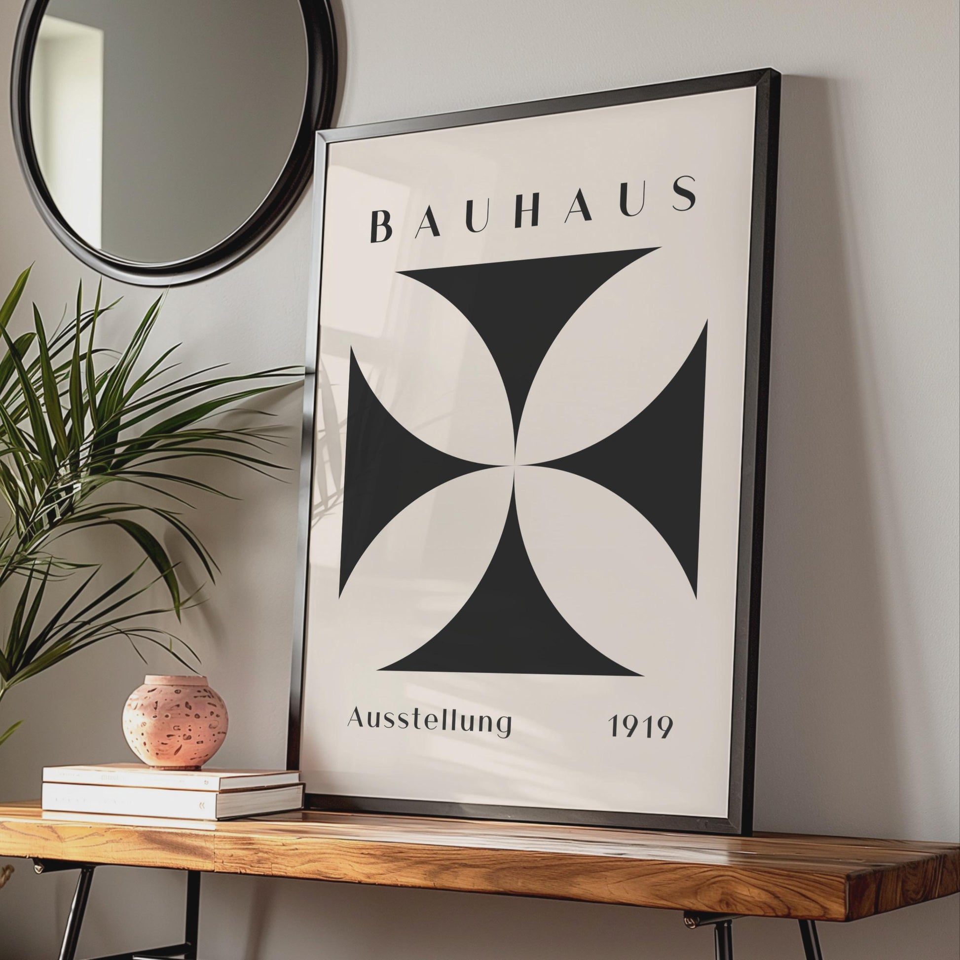 Bauhaus Print, 1919 Exhibition Poster, Minimalist Black and Beige Wall Art, Modern Decor, Graphic wall art print