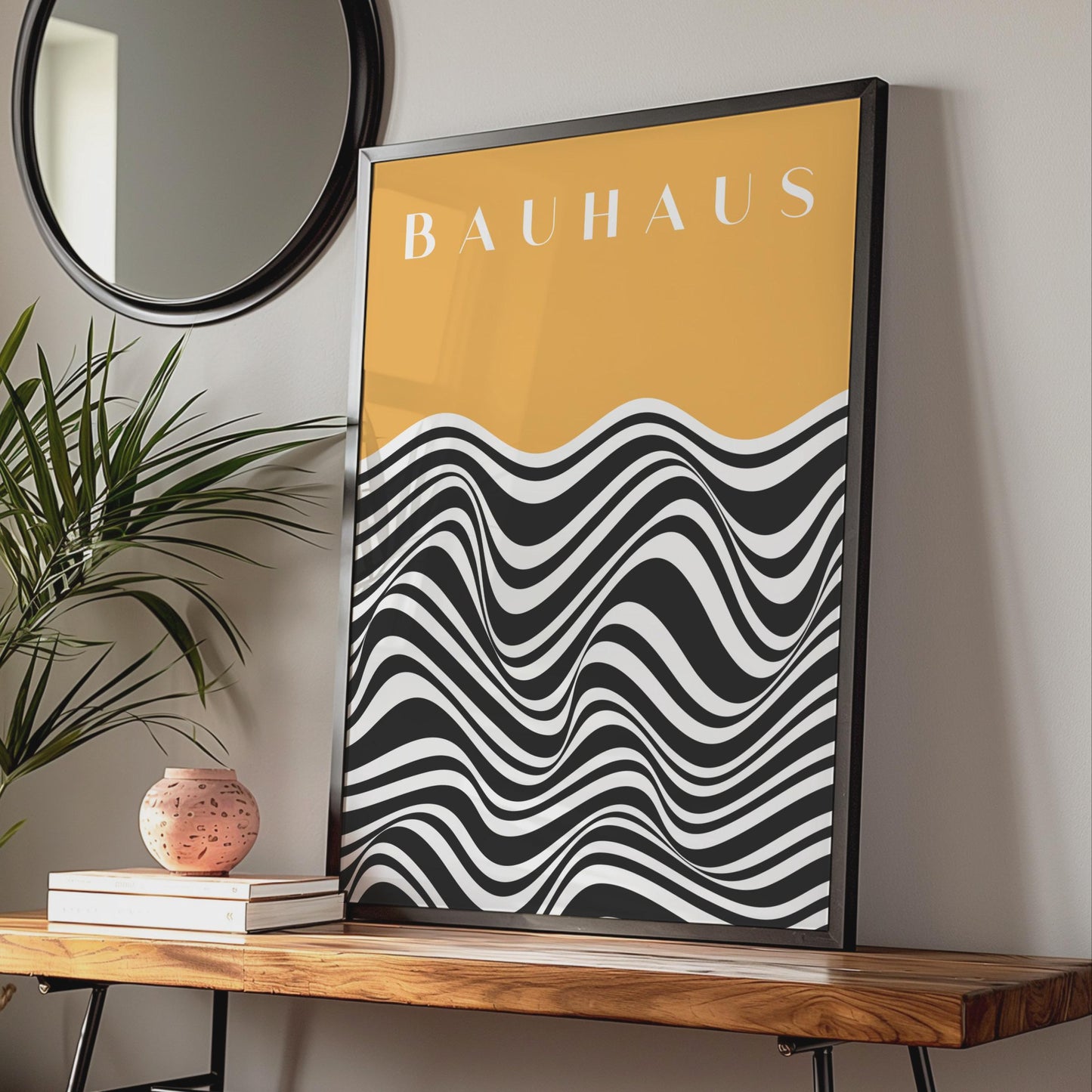 Bauhaus Print, Modern Geometric Wall Art, Black and White Waves, Minimalist Home Decor, Abstract wall art print