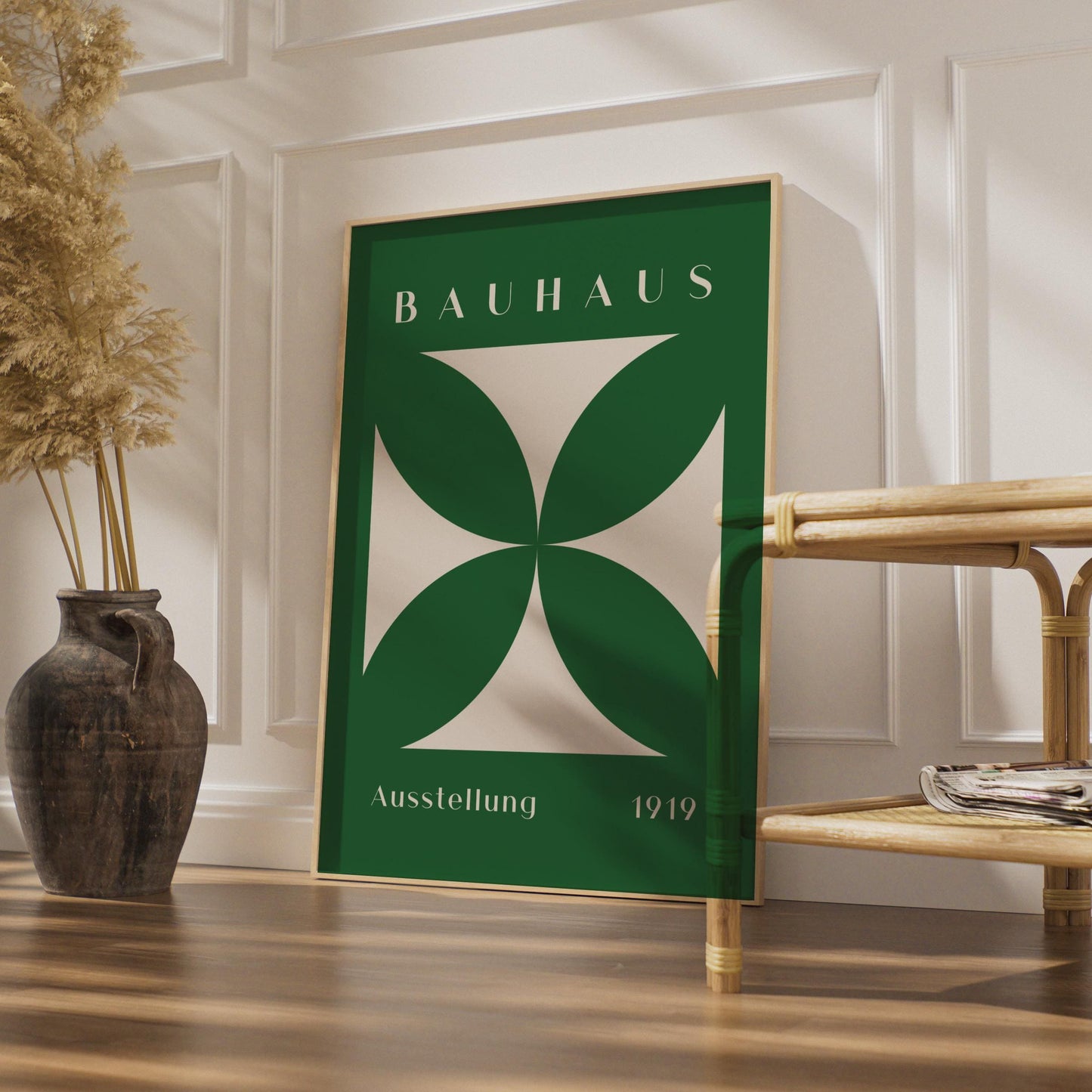 Bauhaus Print, Minimalist Geometric Art, 1919 Exhibition Poster, Green and Cream Wall Decor wall art print