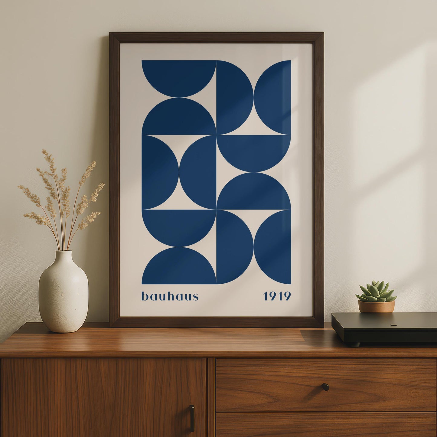 Bauhaus Poster, Geometric Art Print, Minimalist Home Decor, Blue & Cream Graphics, 1919 Design wall art print