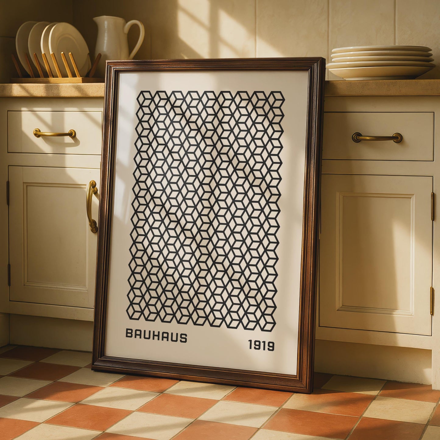 Bauhaus Hexagon Pattern Poster, Minimalist Wall Art, Geometric Print, 1919 Inspired Decor wall art print