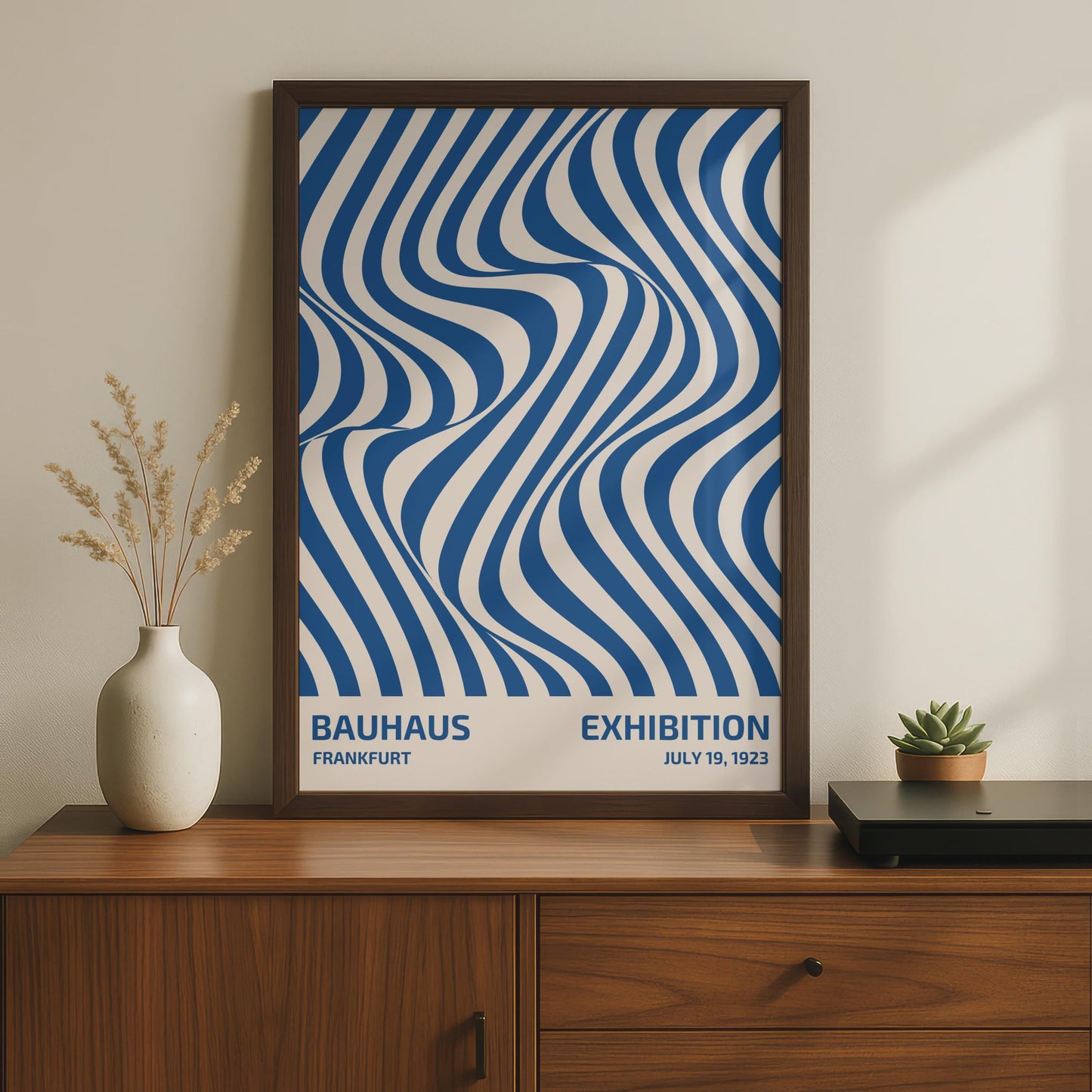 Bauhaus Exhibition Poster, 1923, Blue Waves Art Print, Modern Wall Decor, Frankfurt Design wall art print
