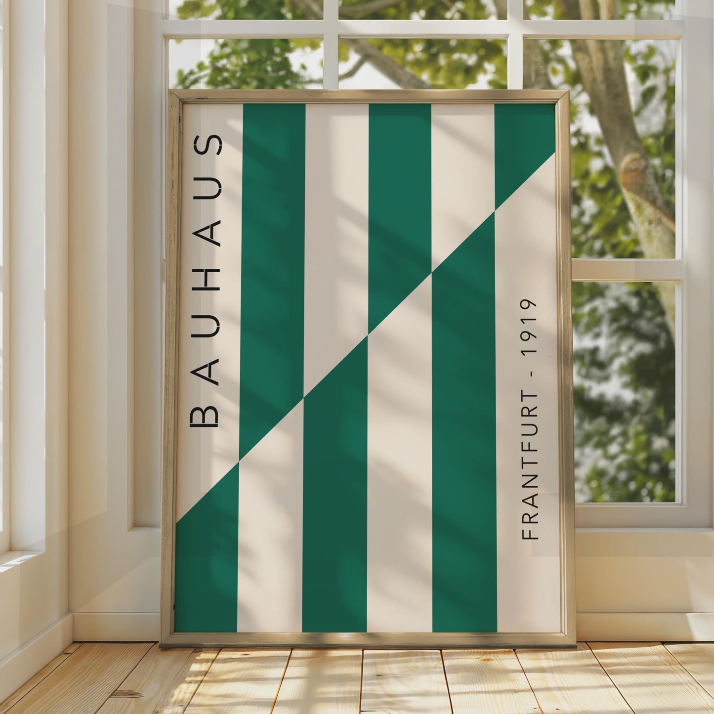 Bauhaus Art Print, Minimalist Poster, Green and Cream Geometric Design, Modern Decor, Frankfurt 1919 wall art print