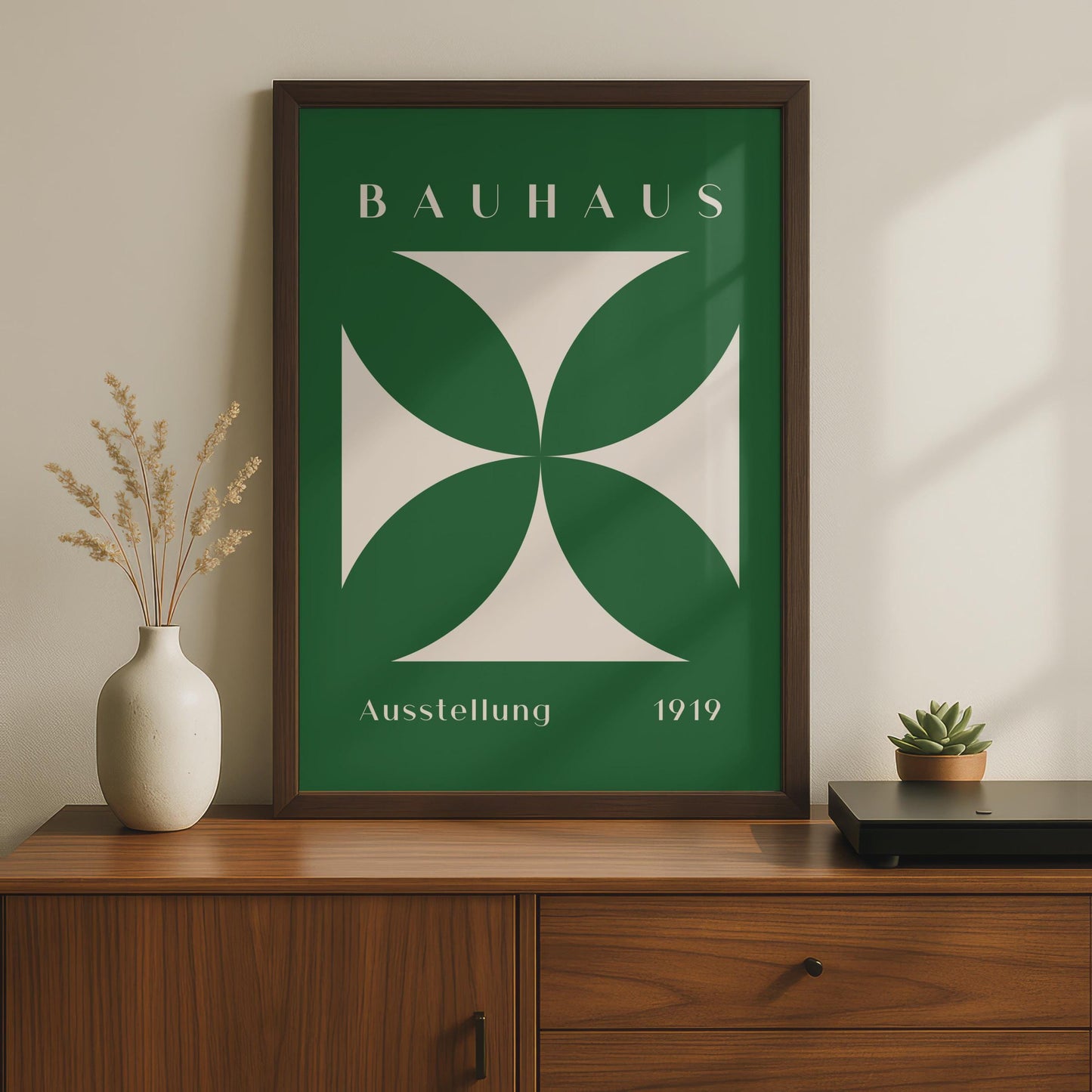 Bauhaus Print, Minimalist Geometric Art, 1919 Exhibition Poster, Green and Cream Wall Decor wall art print