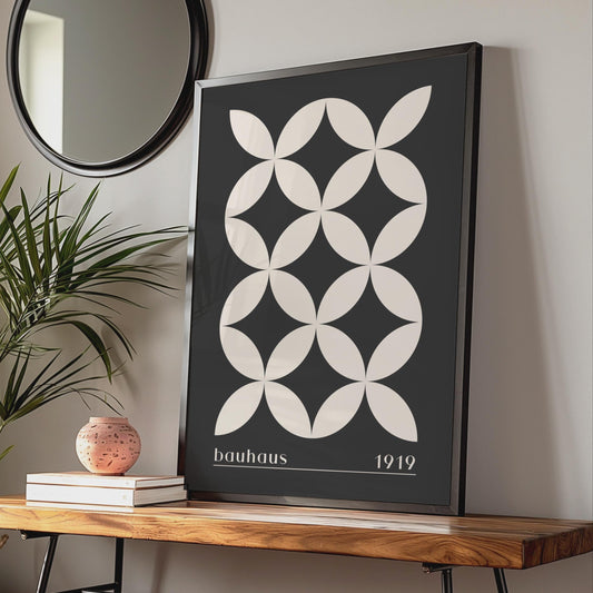 Bauhaus Geometric Print, 1919 Abstract Wall Art, Minimalist Beige Black Decor wall art print