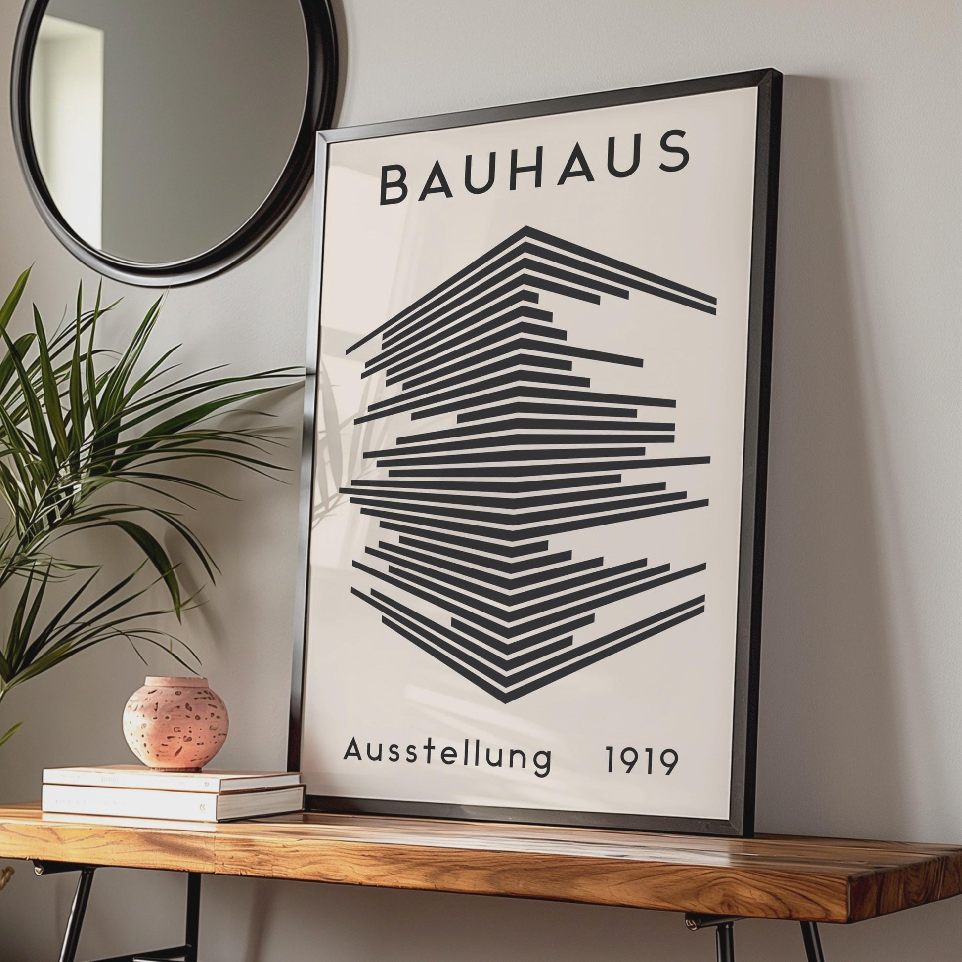 Bauhaus Exhibition Print, Minimalist Black Beige Abstract Lines Art wall art print