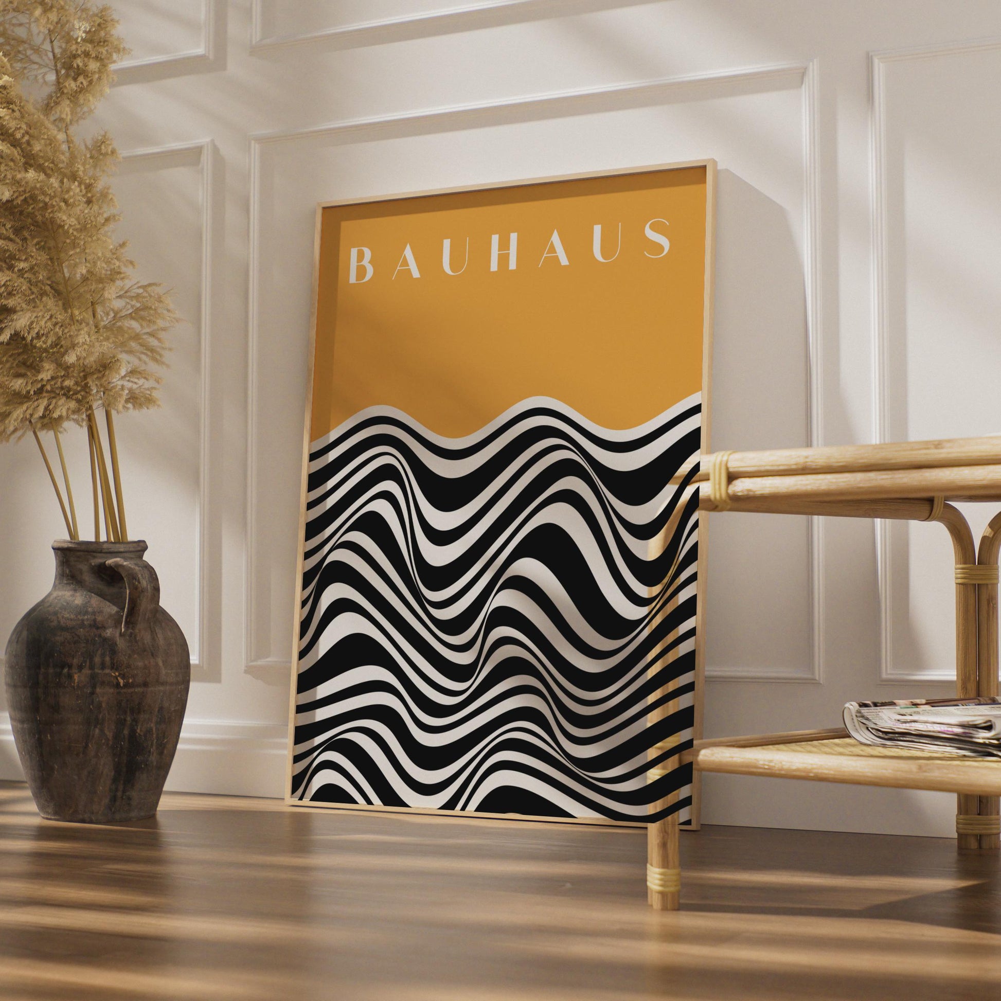 Bauhaus Print, Modern Geometric Wall Art, Black and White Waves, Minimalist Home Decor, Abstract wall art print