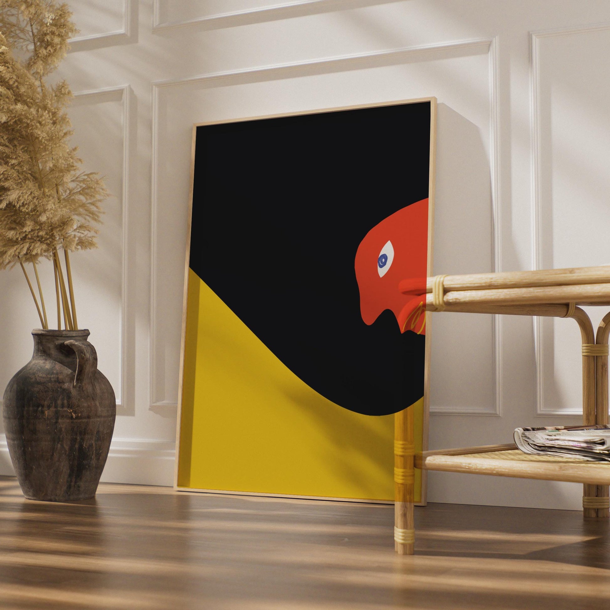 Bauhaus Poster, Bold Minimalist Artwork, Abstract Red Bird, Graphic Wall Art, Modern Home Decor wall art print