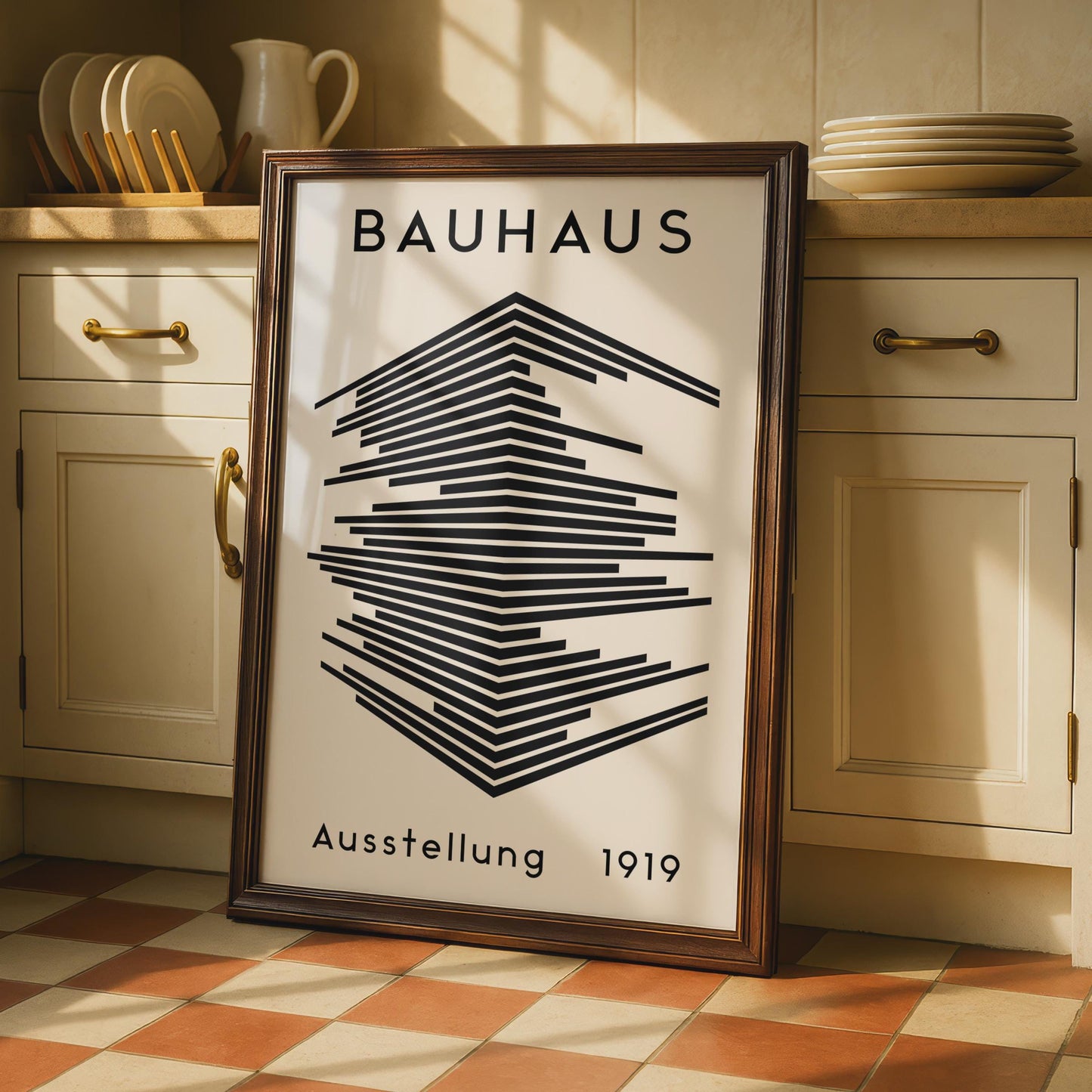 Bauhaus Exhibition Print, Minimalist Black Beige Abstract Lines Art wall art print