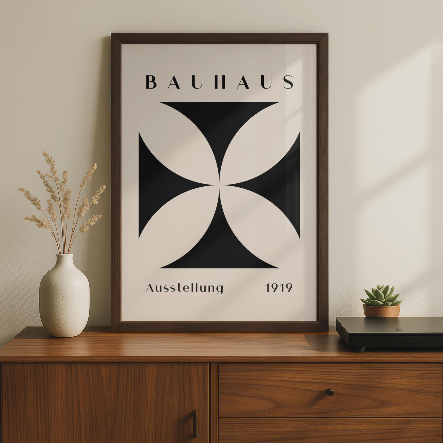 Bauhaus Print, 1919 Exhibition Poster, Minimalist Black and Beige Wall Art, Modern Decor, Graphic wall art print