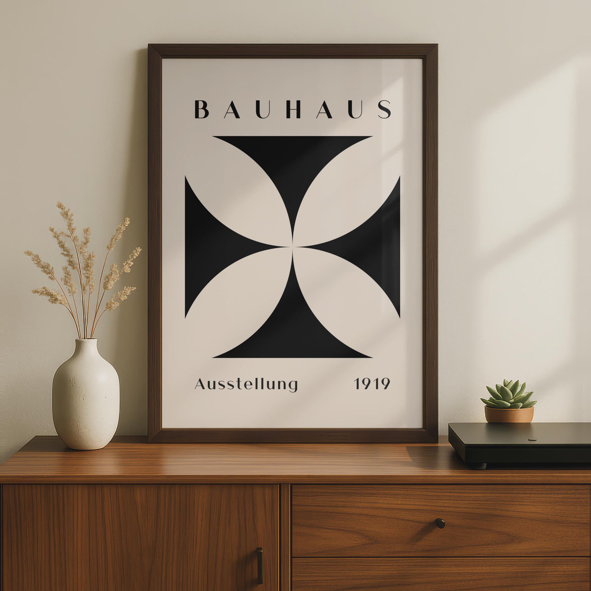 Bauhaus Print, 1919 Exhibition Poster, Minimalist Black and Beige Wall Art, Modern Decor, Graphic wall art print