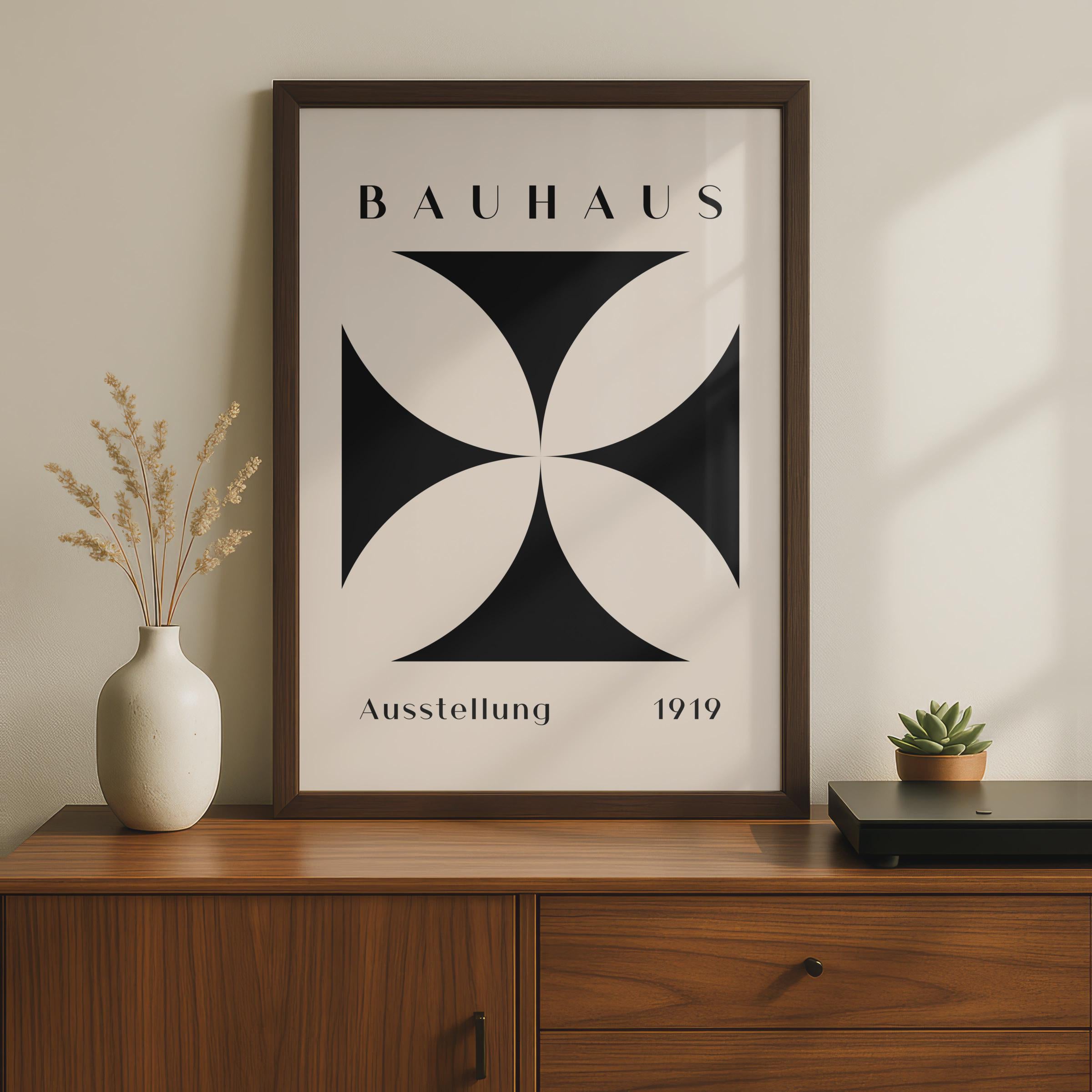 Bauhaus Print, 1919 Exhibition Poster, Minimalist Black and Beige Wall Art, Modern Decor, Graphic wall art print