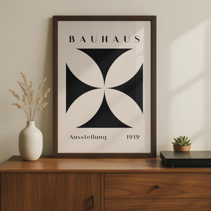 Bauhaus Print, 1919 Exhibition Poster, Minimalist Black and Beige Wall Art, Modern Decor, Graphic wall art print