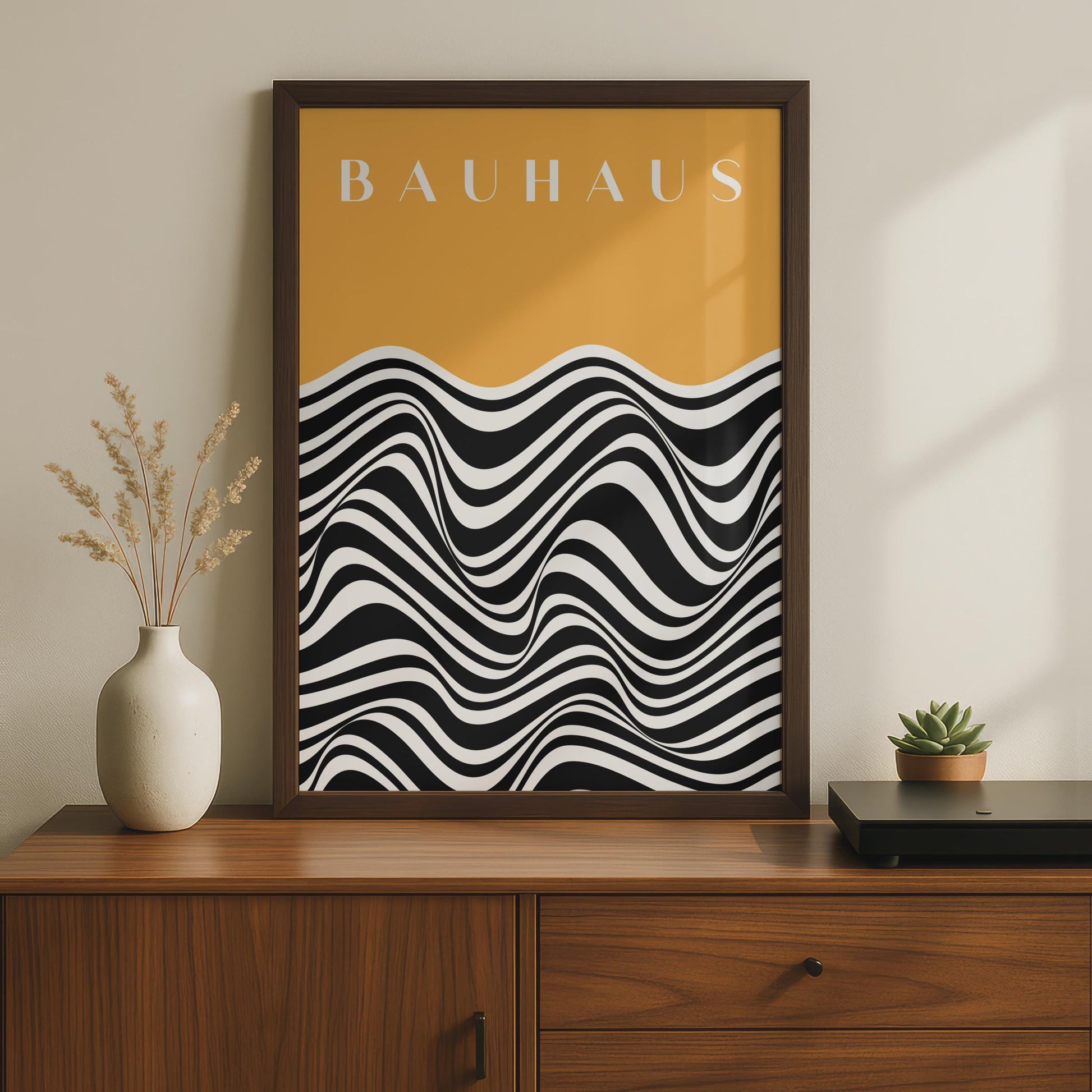 Bauhaus Print, Modern Geometric Wall Art, Black and White Waves, Minimalist Home Decor, Abstract wall art print