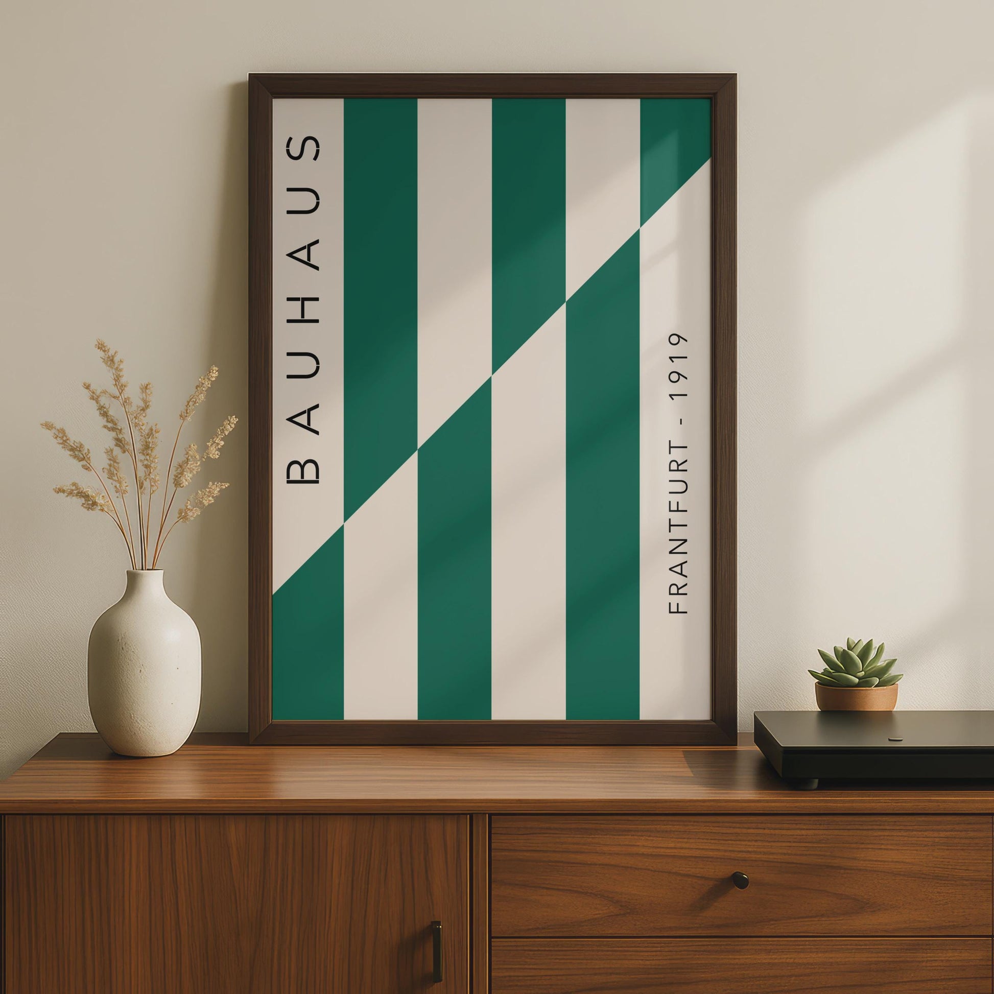Bauhaus Art Print, Minimalist Poster, Green and Cream Geometric Design, Modern Decor, Frankfurt 1919 wall art print