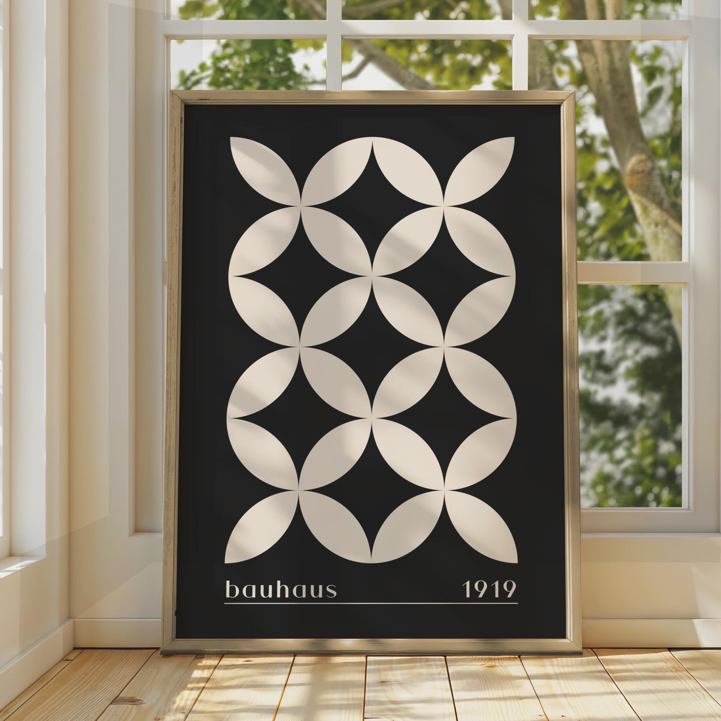 Bauhaus Geometric Print, 1919 Abstract Wall Art, Minimalist Beige Black Decor wall art print
