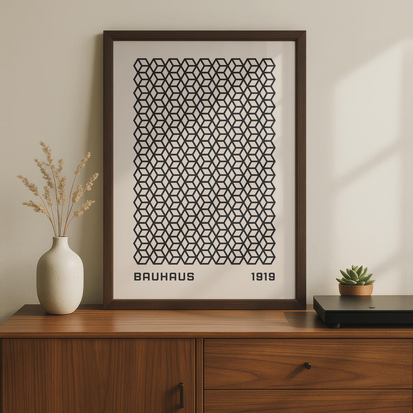 Bauhaus Hexagon Pattern Poster, Minimalist Wall Art, Geometric Print, 1919 Inspired Decor wall art print