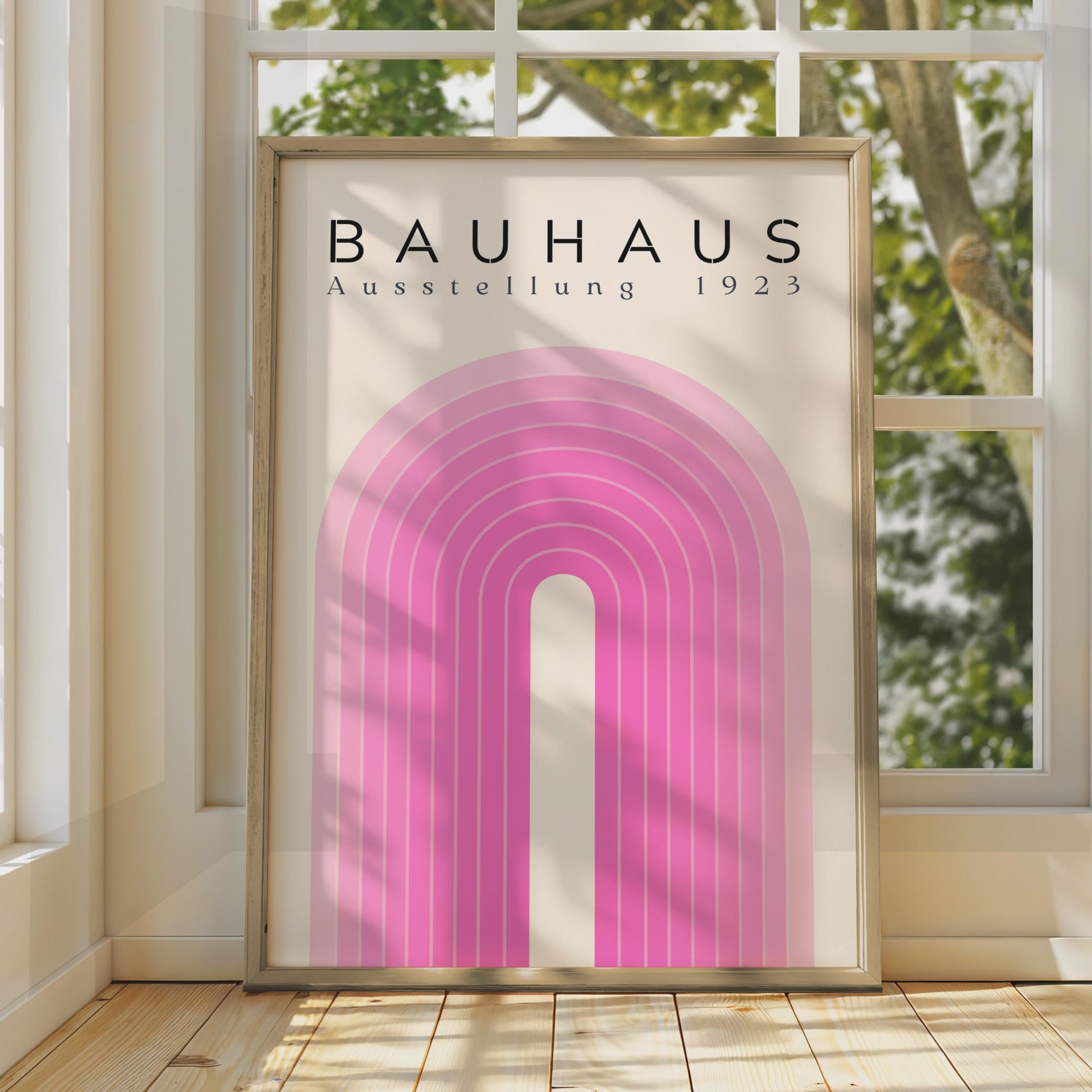 Bauhaus Exhibition 1923 Poster, Minimalist Wall Art, Pink Arches Design, Modern Home Decor wall art print