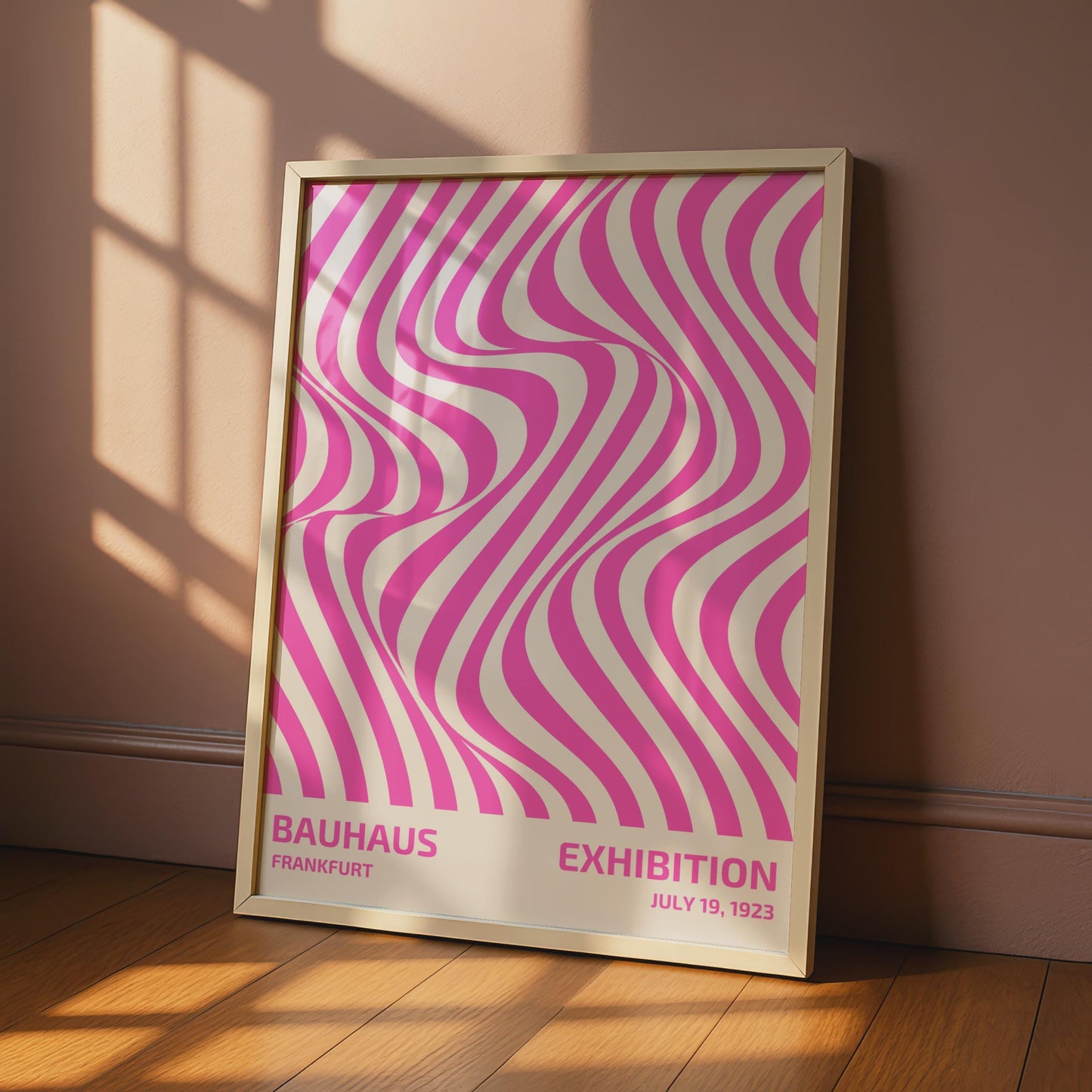 Bauhaus Exhibition Poster, Frankfurt July 19 1923, Vintage Art Print, Pink Wavy Lines, Modernist wall art print