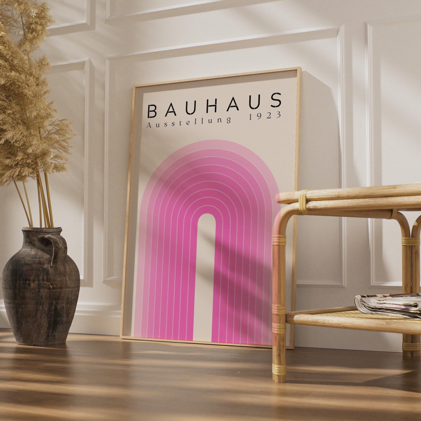 Bauhaus Exhibition 1923 Poster, Minimalist Wall Art, Pink Arches Design, Modern Home Decor wall art print