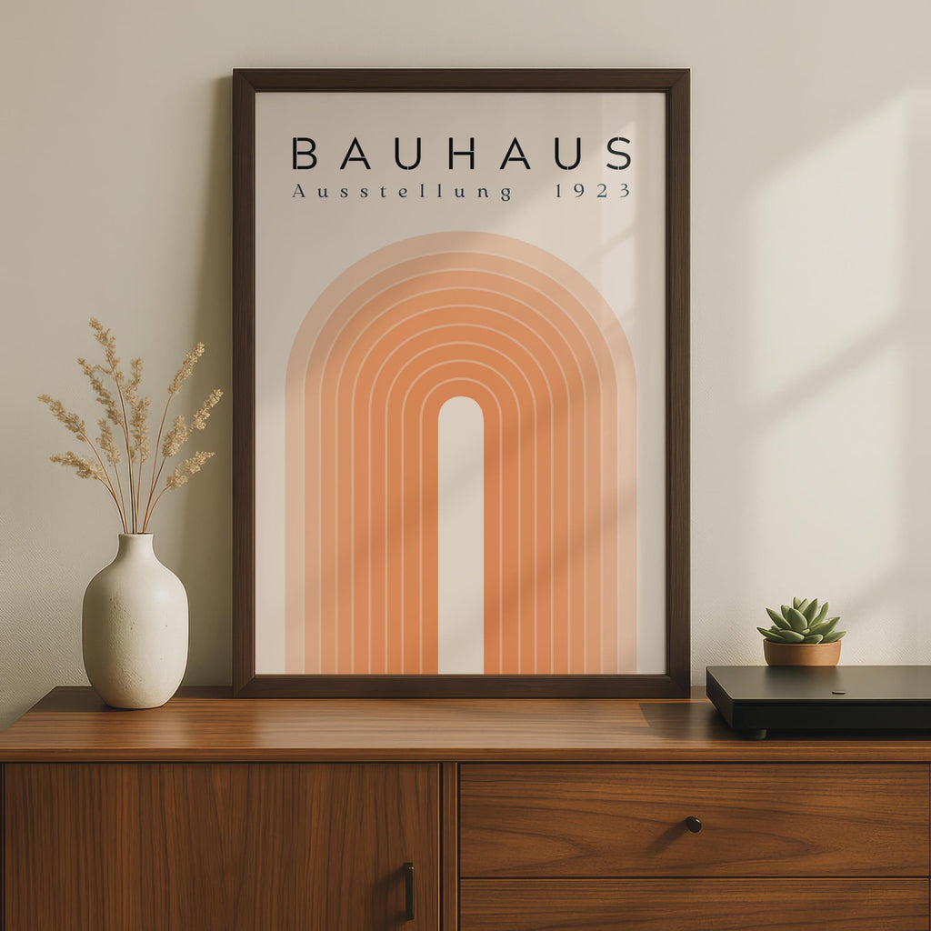 Bauhaus Ausstellung 1923 Poster, Retro Minimalist Art Print, Geometric Orange and Cream Decor wall art print