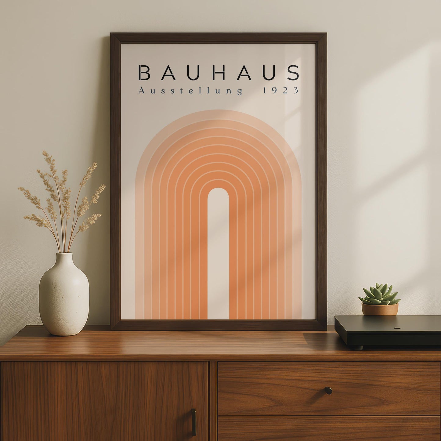 Bauhaus Ausstellung 1923 Poster, Retro Minimalist Art Print, Geometric Orange and Cream Decor wall art print