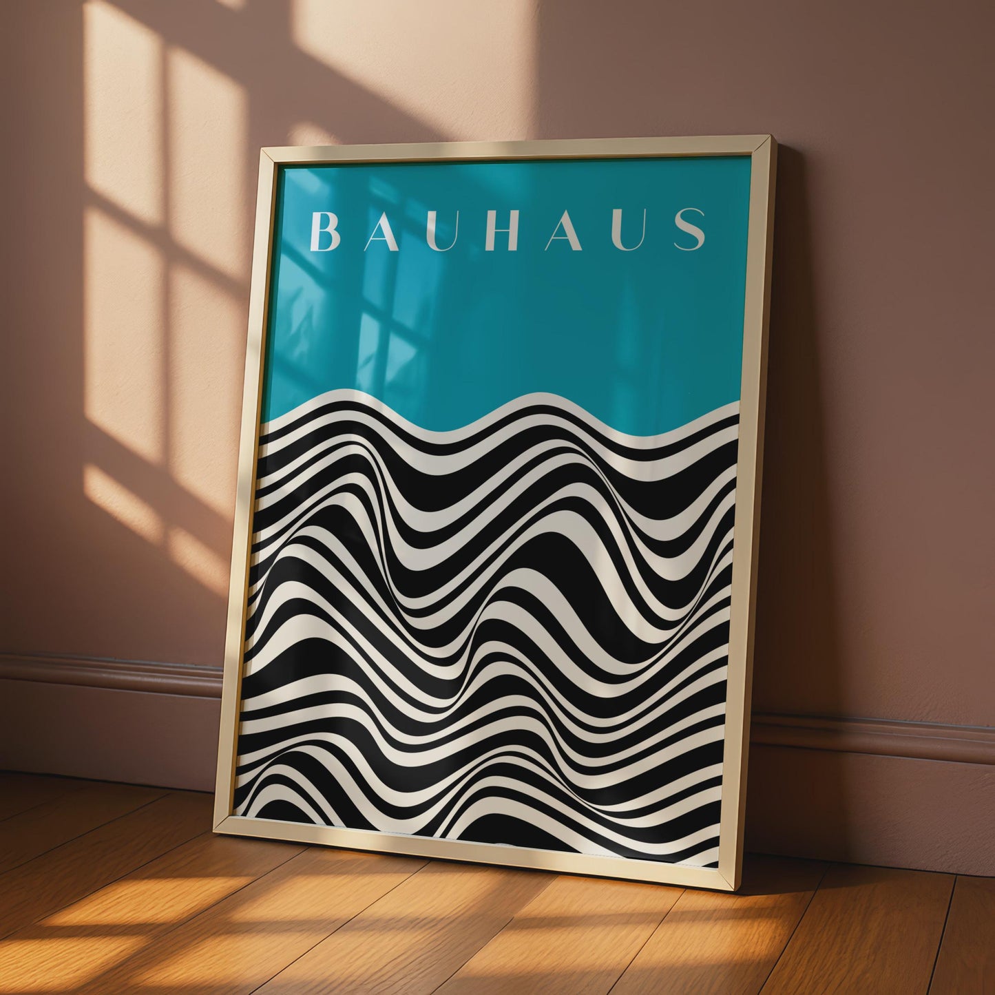 Bauhaus Waves Poster, Turquoise Black White Abstract Art Print wall art print