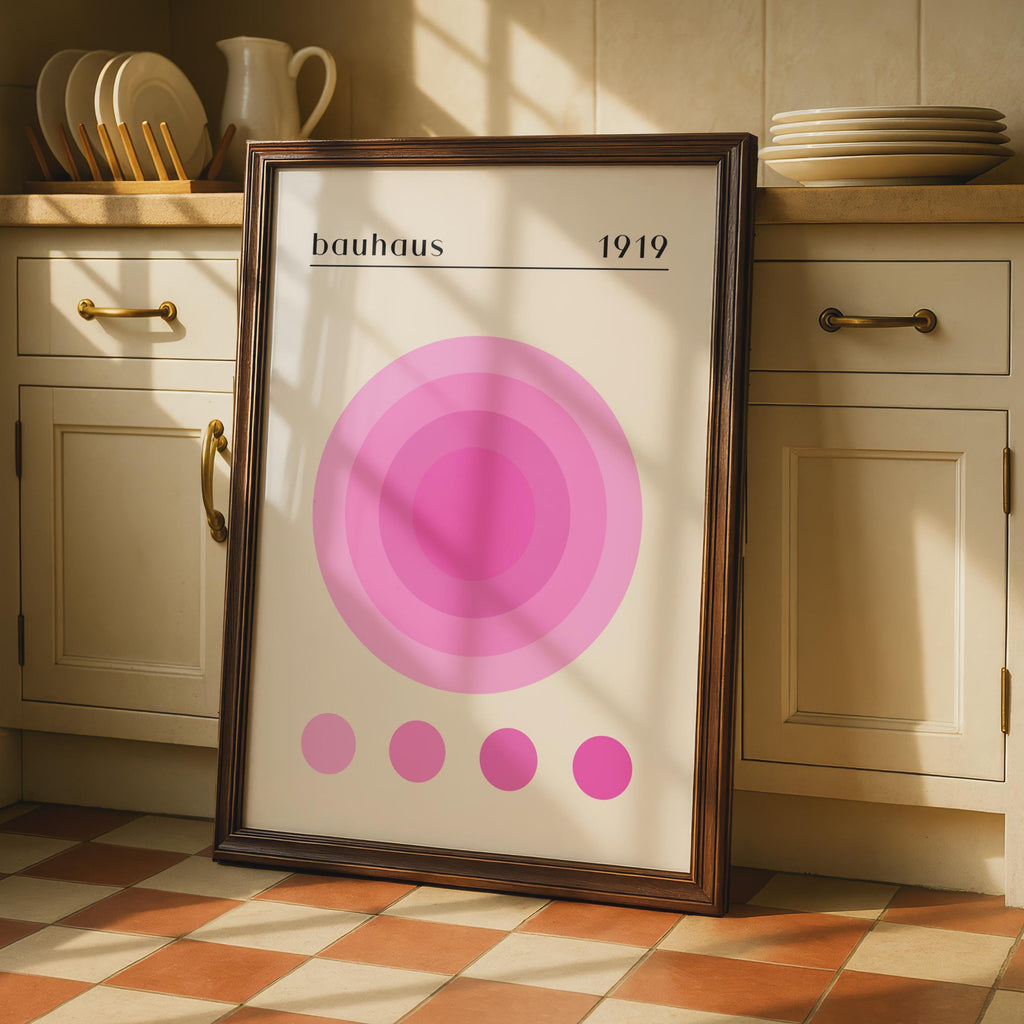 Bauhaus Art Print, 1919 Circle Poster, Modern Minimalist Home Decor, Pink Colour Palette, Abstract wall art print