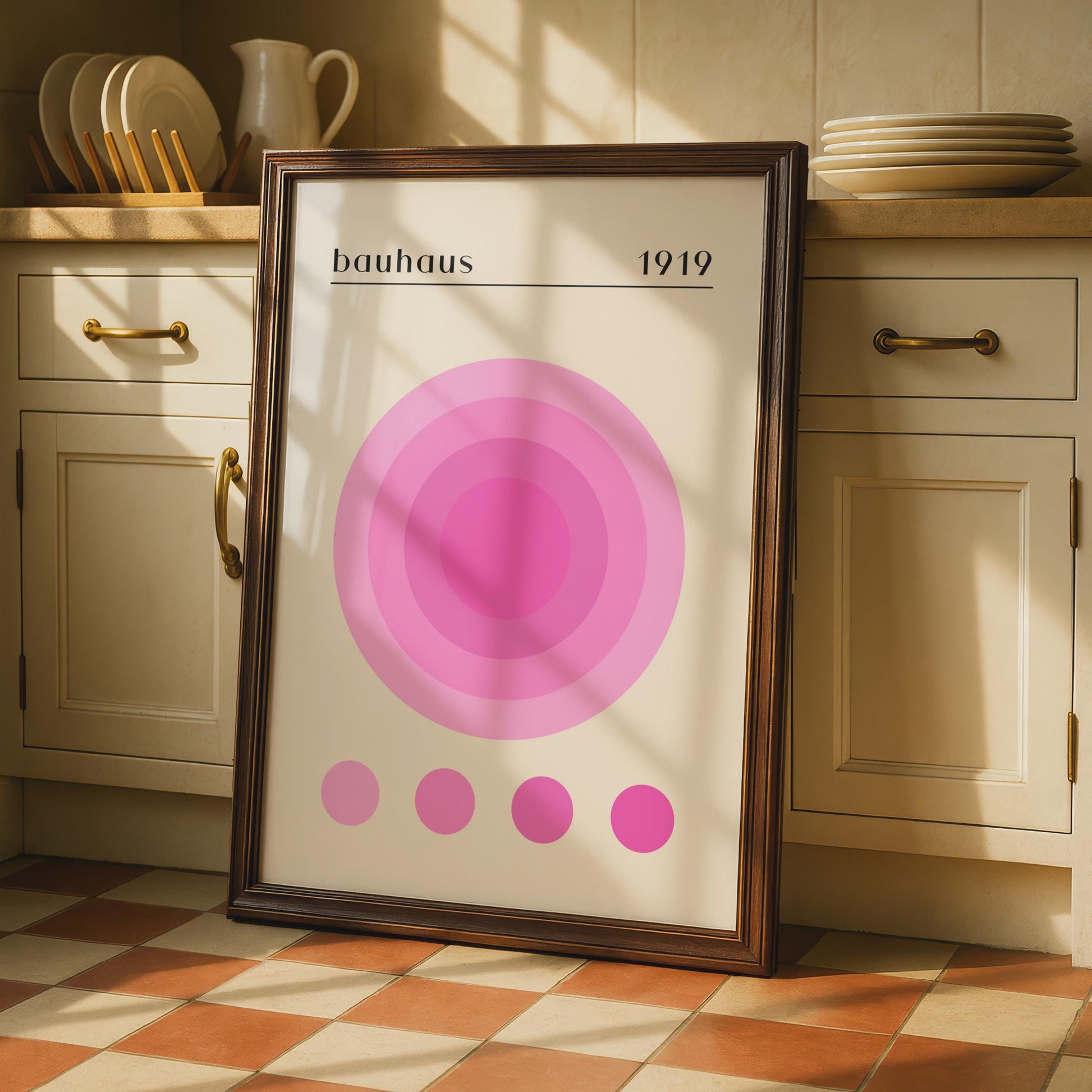 Bauhaus Art Print, 1919 Circle Poster, Modern Minimalist Home Decor, Pink Colour Palette, Abstract wall art print