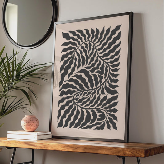 Bold Botanical Leaf Poster, Abstract Black and Beige Wall Art, Minimalist Botanical Decor wall art print