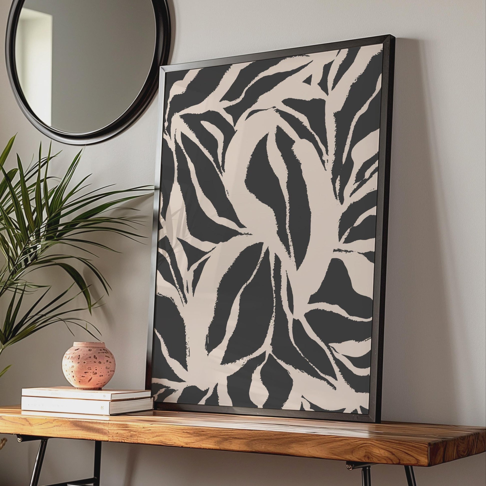 Botanical Leaf Print, Black Blush Abstract Poster, Modern Nature Wall Art wall art print