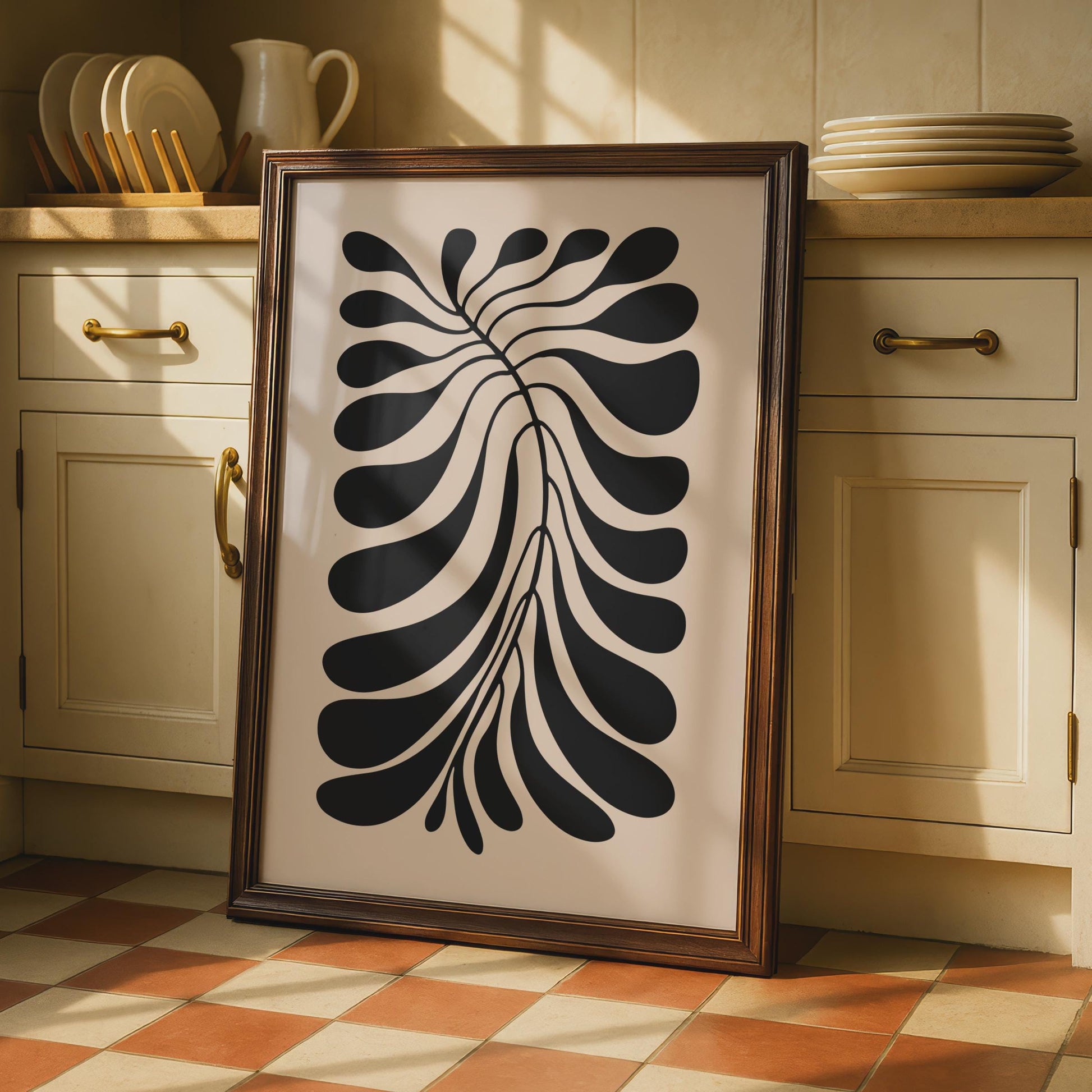 Botanical Leaf Art Print, Minimalist Black Beige Wall Art wall art print