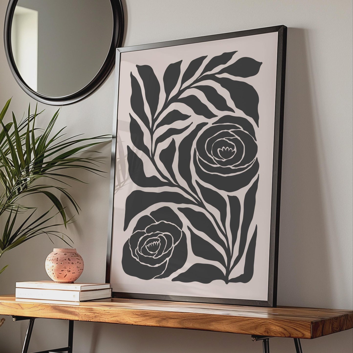 Botanical Flower Poster, Black Floral Print, Minimalist Wall Art, Nature Inspired Decor, Modern wall art print
