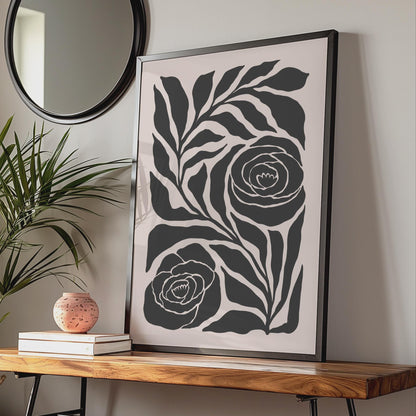 Botanical Flower Poster, Black Floral Print, Minimalist Wall Art, Nature Inspired Decor, Modern wall art print