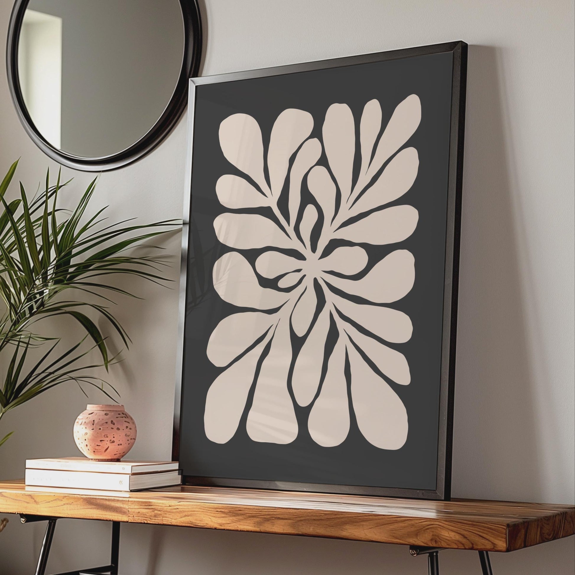 Botanical Flower Art Print | Black Pink Minimalist Wall Decor wall art print