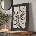 Minimalist Botanical Leaf Print, Abstract Monstera Plant Wall Art, Cream on Black Framed Decor wall art print