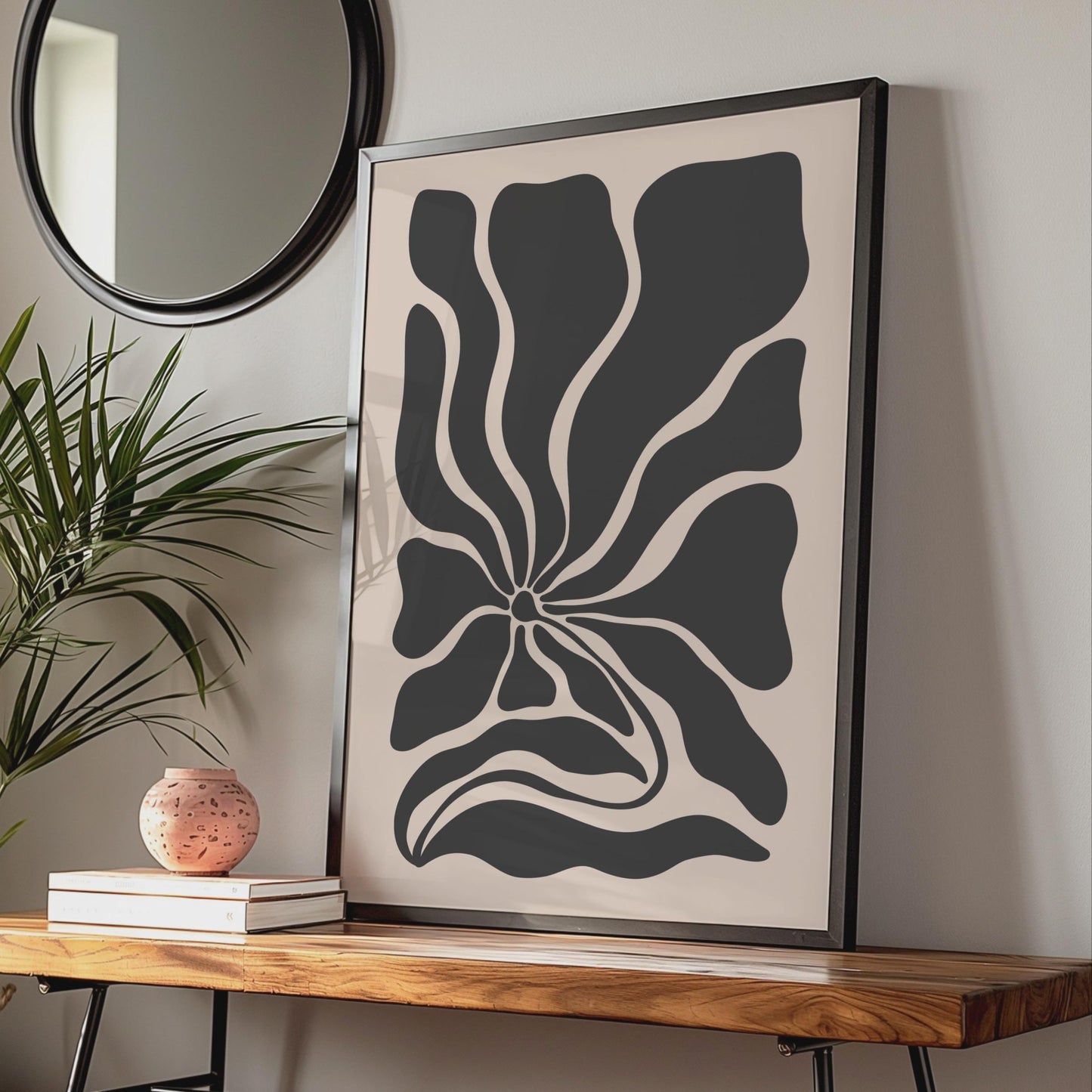 Bold Black Flower Art Print, Minimalist Botanical Poster, Modern Floral Wall Decor wall art print