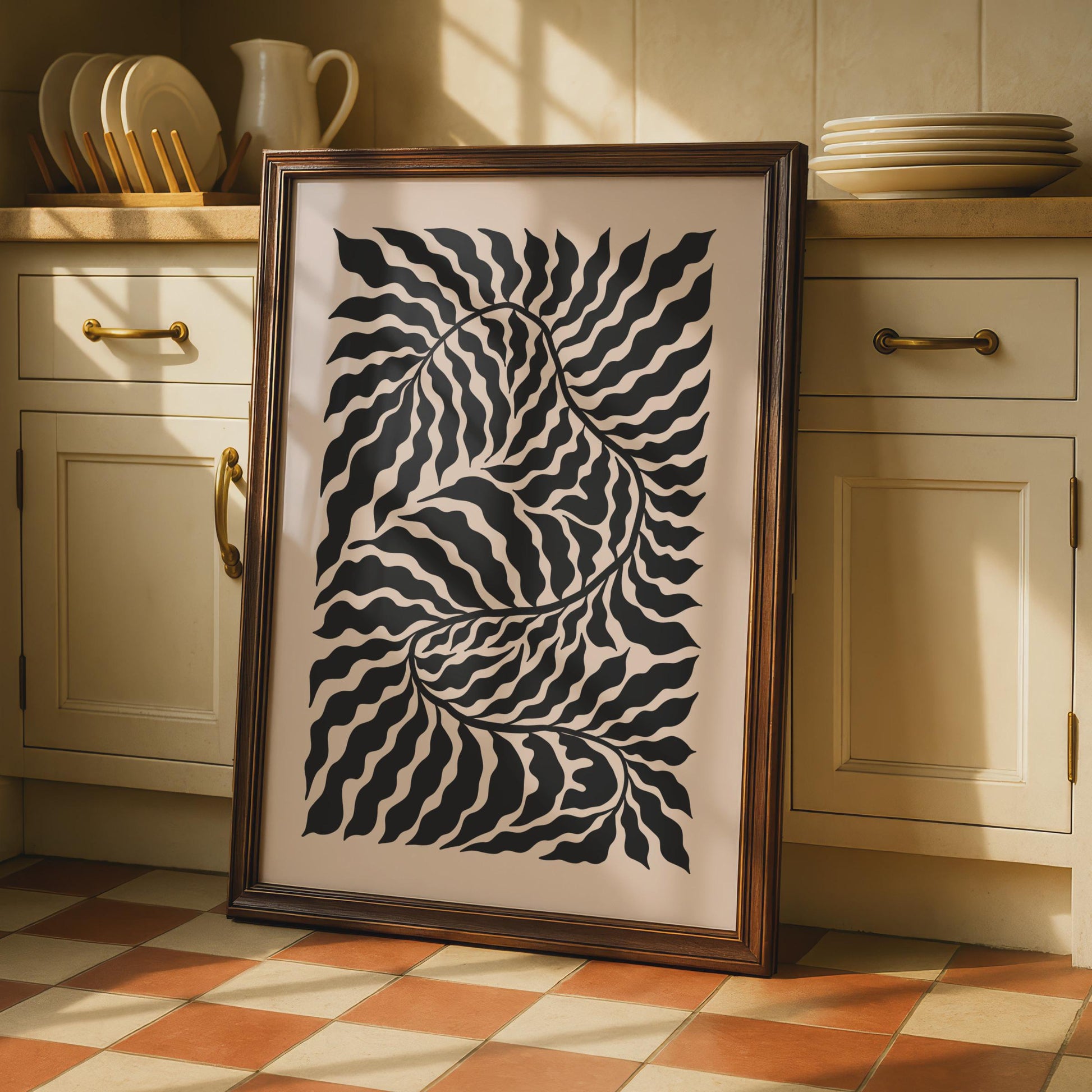 Bold Botanical Leaf Poster, Abstract Black and Beige Wall Art, Minimalist Botanical Decor wall art print