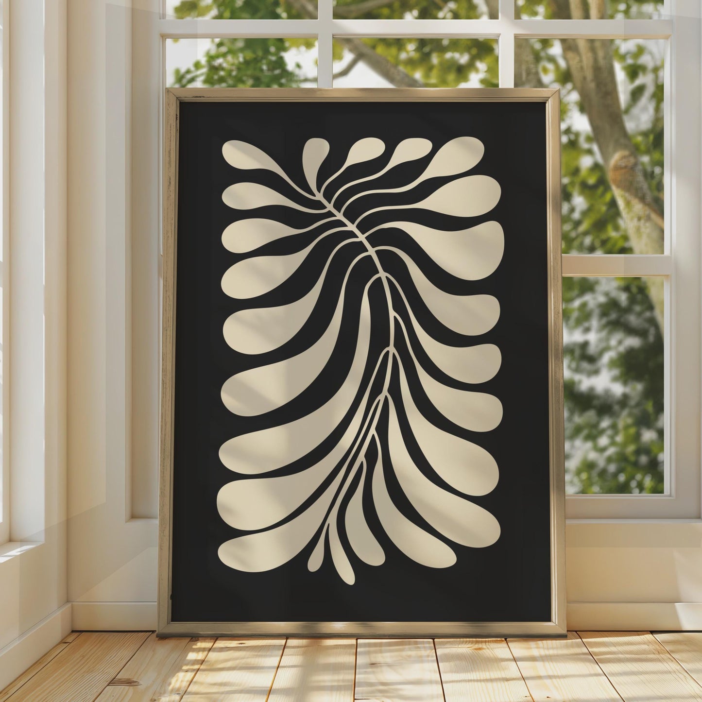 Botanical Leaf Print, Black Cream Minimalist Poster, Nature Wall Art Home Decor wall art print