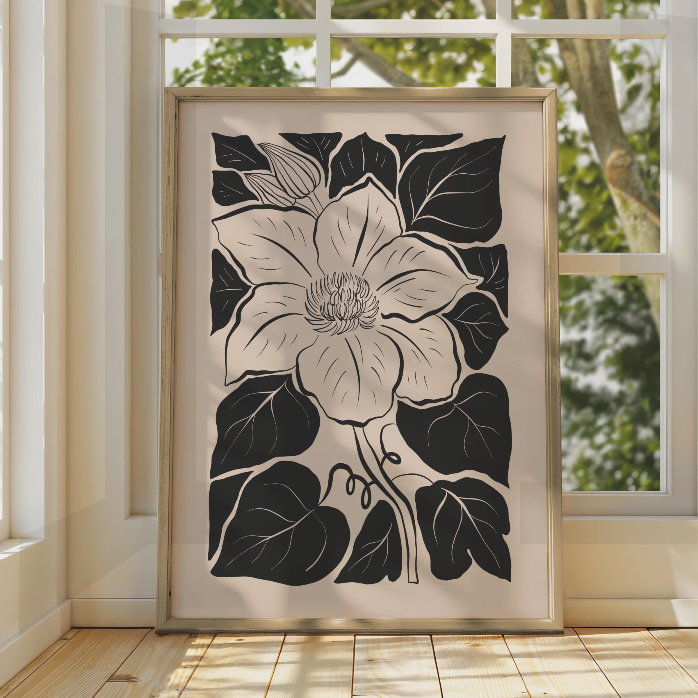 Botanical Flower Poster, Elegant Vintage Floral Art, Minimalist Wall Decor, Black and White Art wall art print