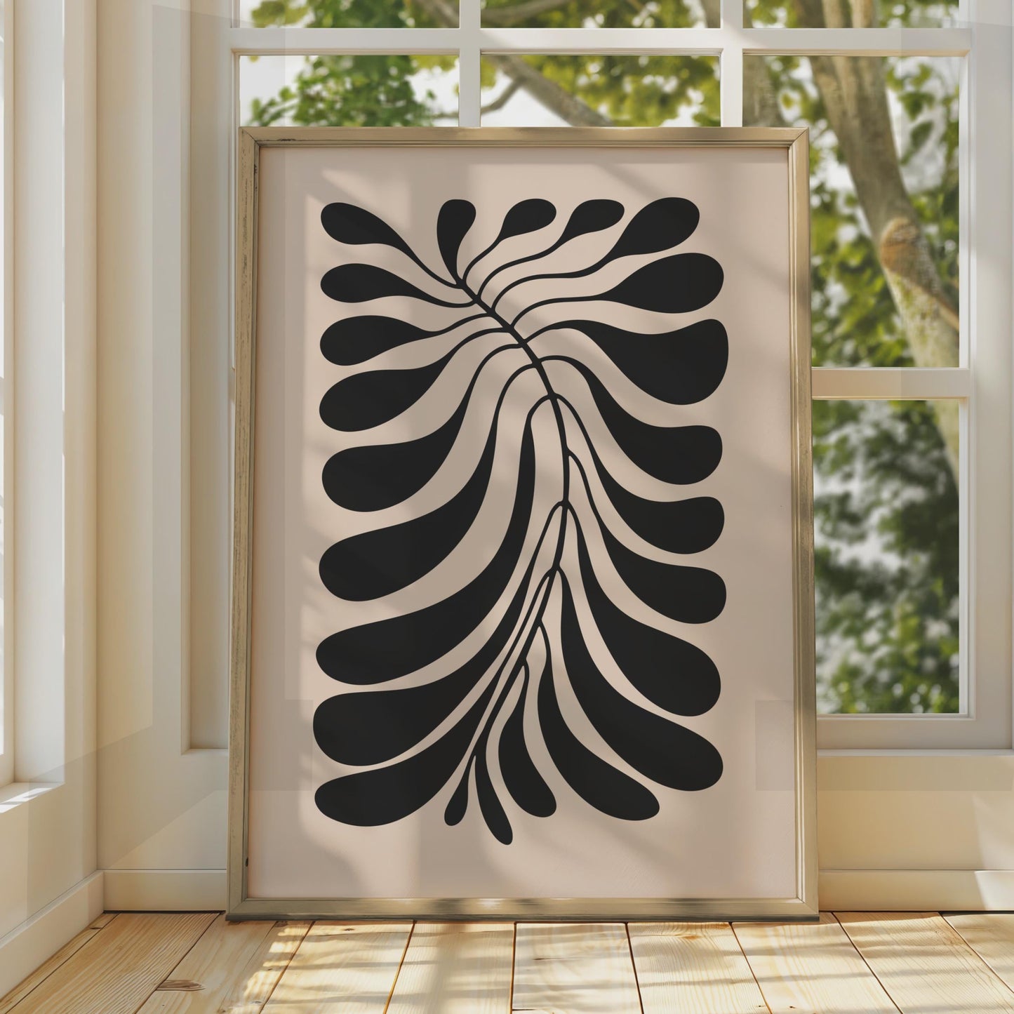 Botanical Leaf Art Print, Minimalist Black Beige Wall Art wall art print