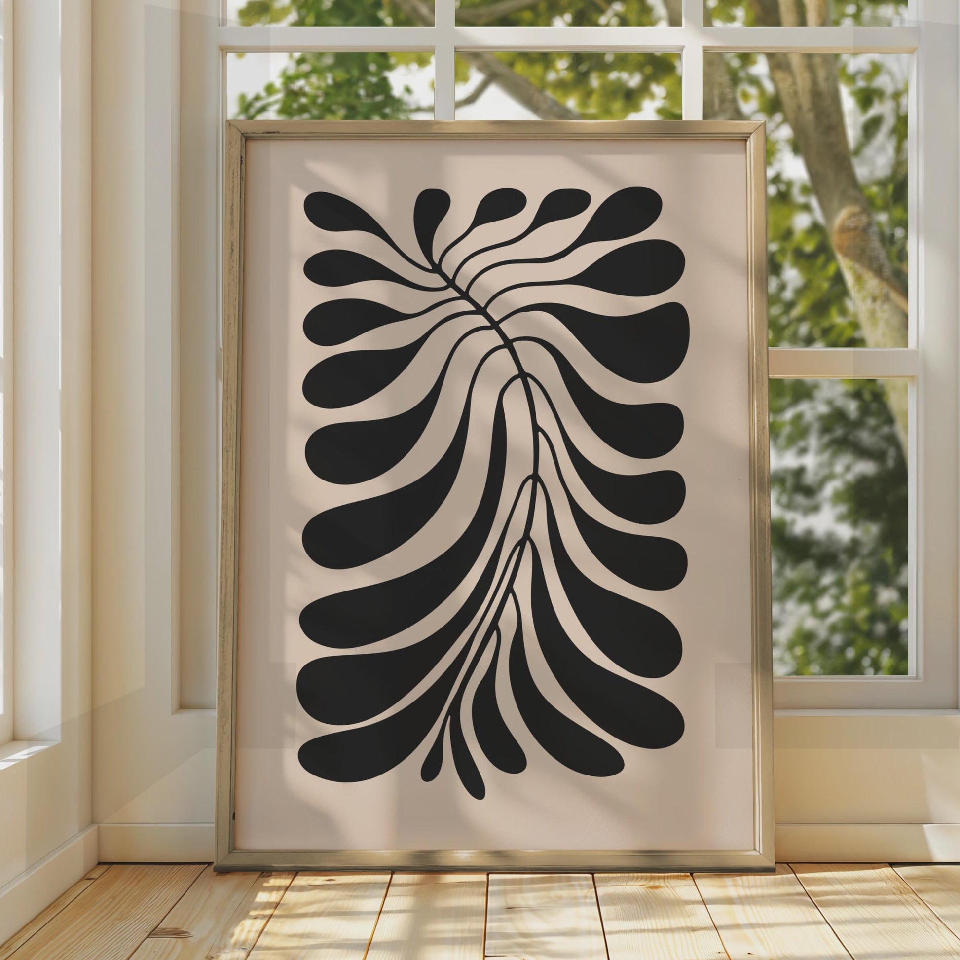 Botanical Leaf Art Print, Minimalist Black Beige Wall Art wall art print